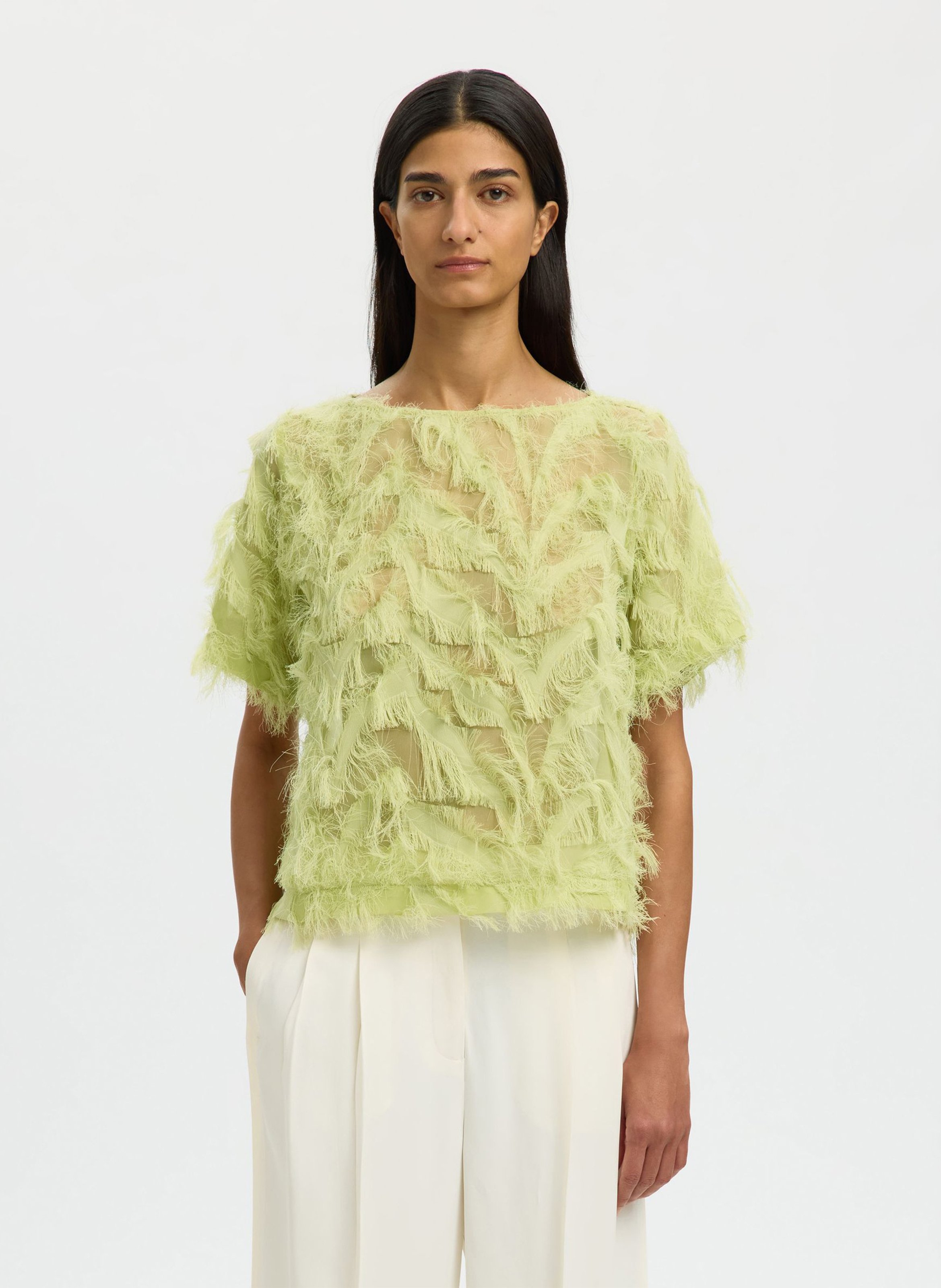 Round-neck stretch viscose top SELECTED Green