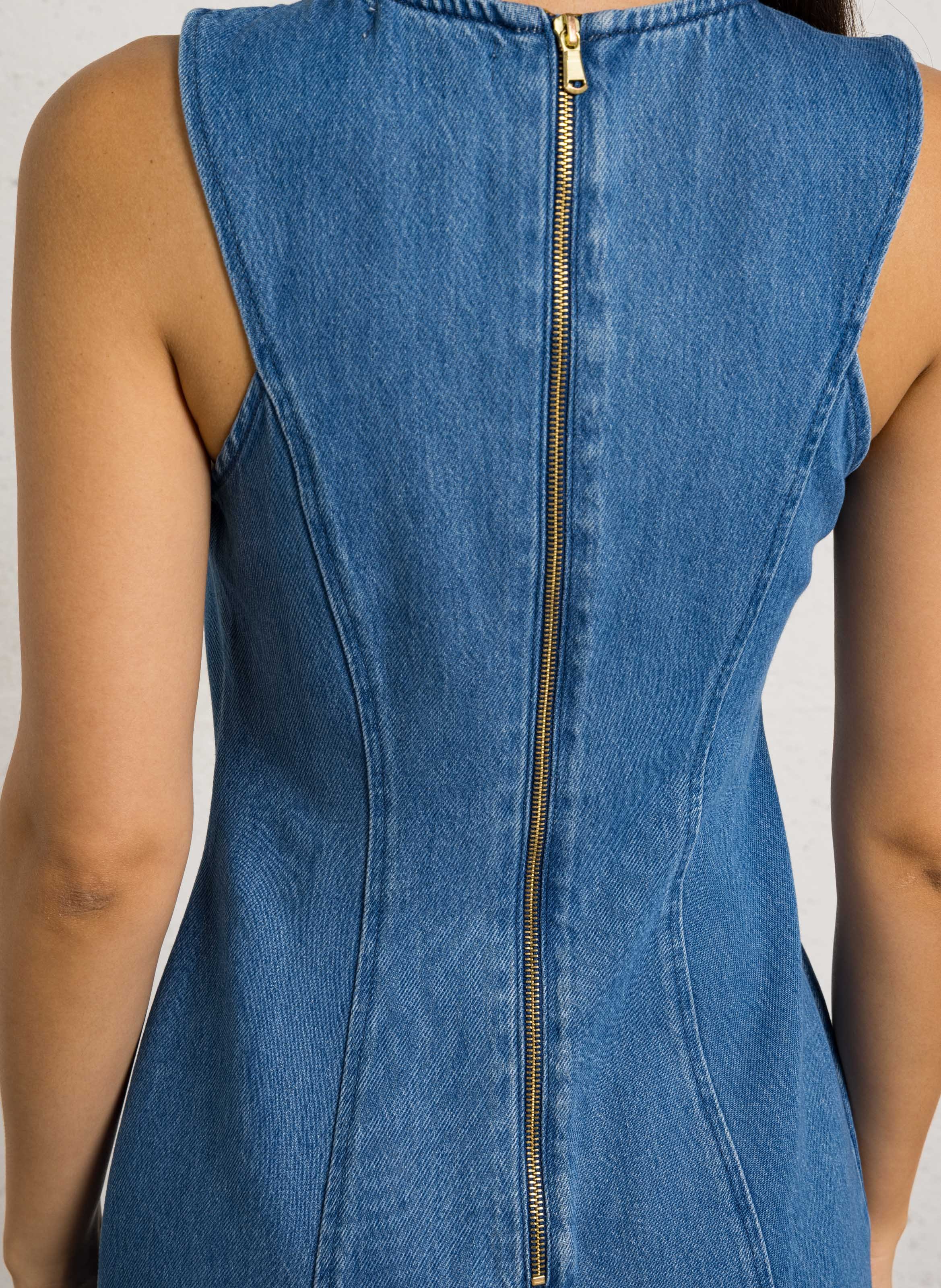 Short sleeveless denim dress DES PETITS HAUTS Beige