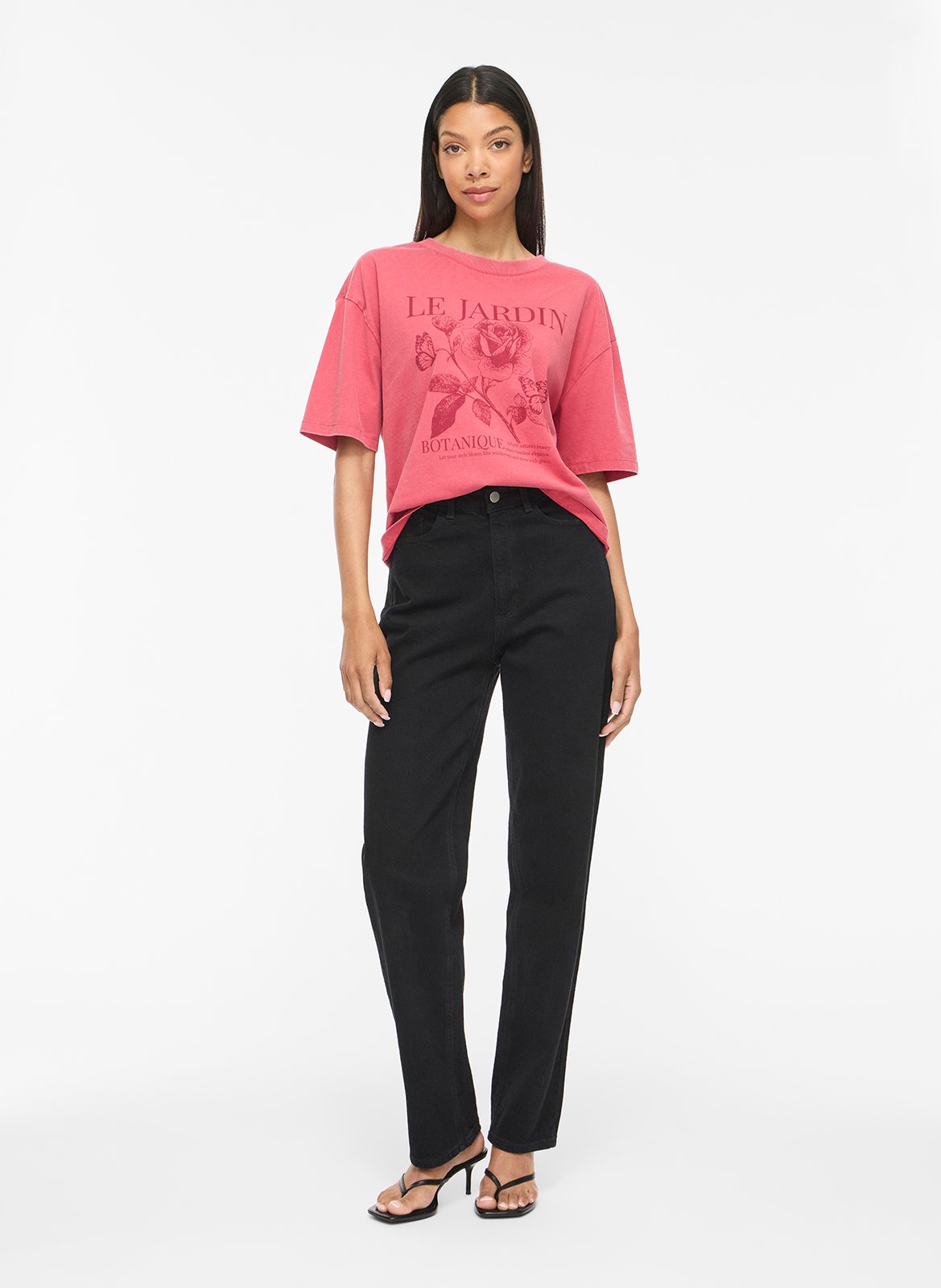 Tee-shirt droit col rond en coton bio imprimé VILA Rouge