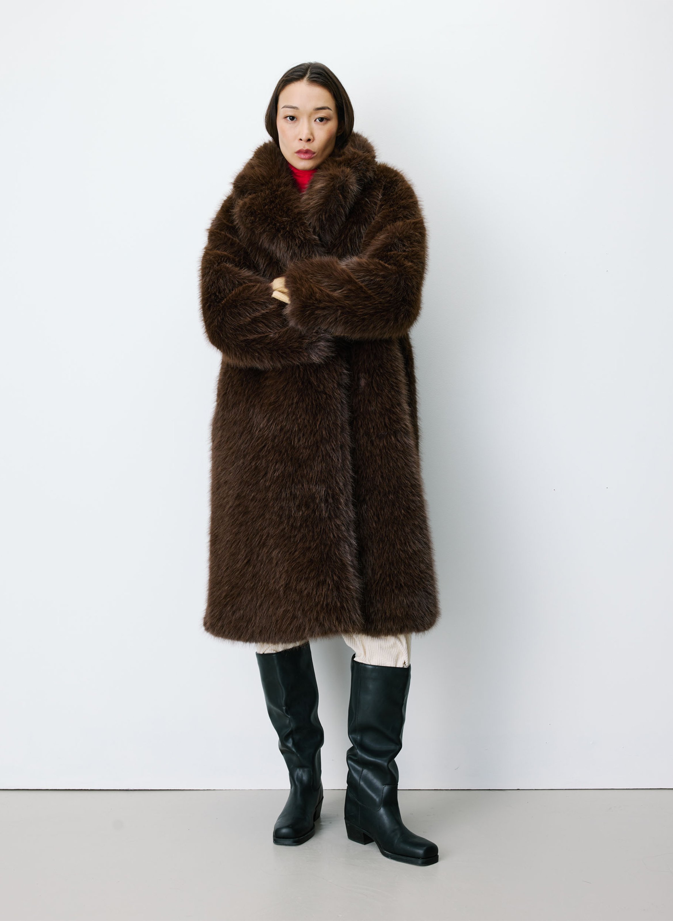 Manteau ample col tailleur en fausse fourrure GRACE ET MILA Marron