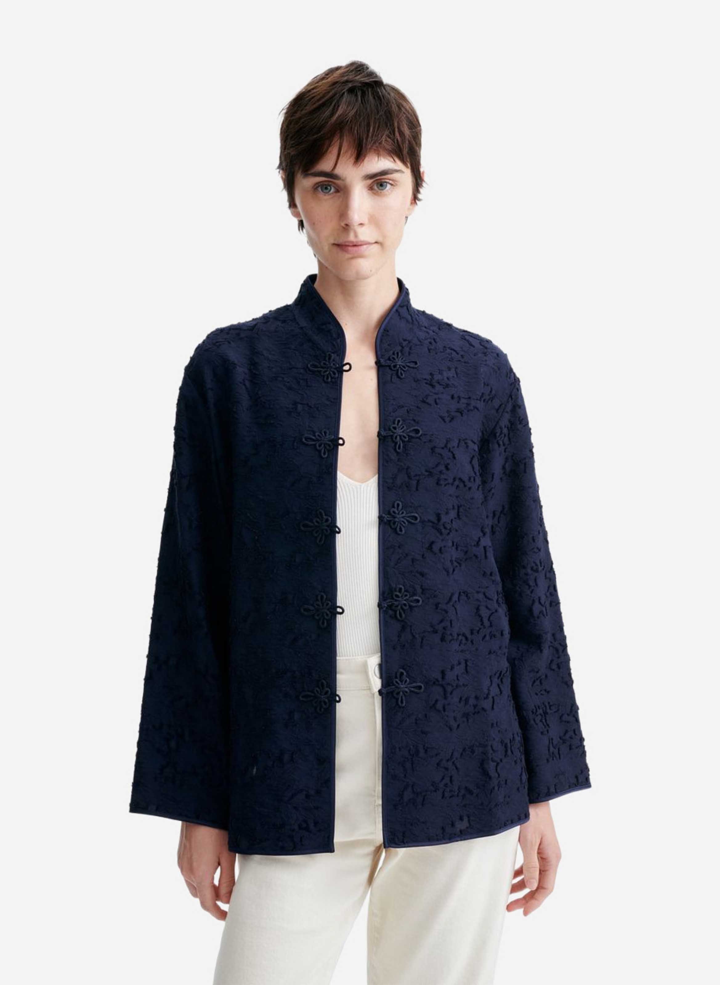 Veste jacquard floral col mandarin VANESSA BRUNO Bleu