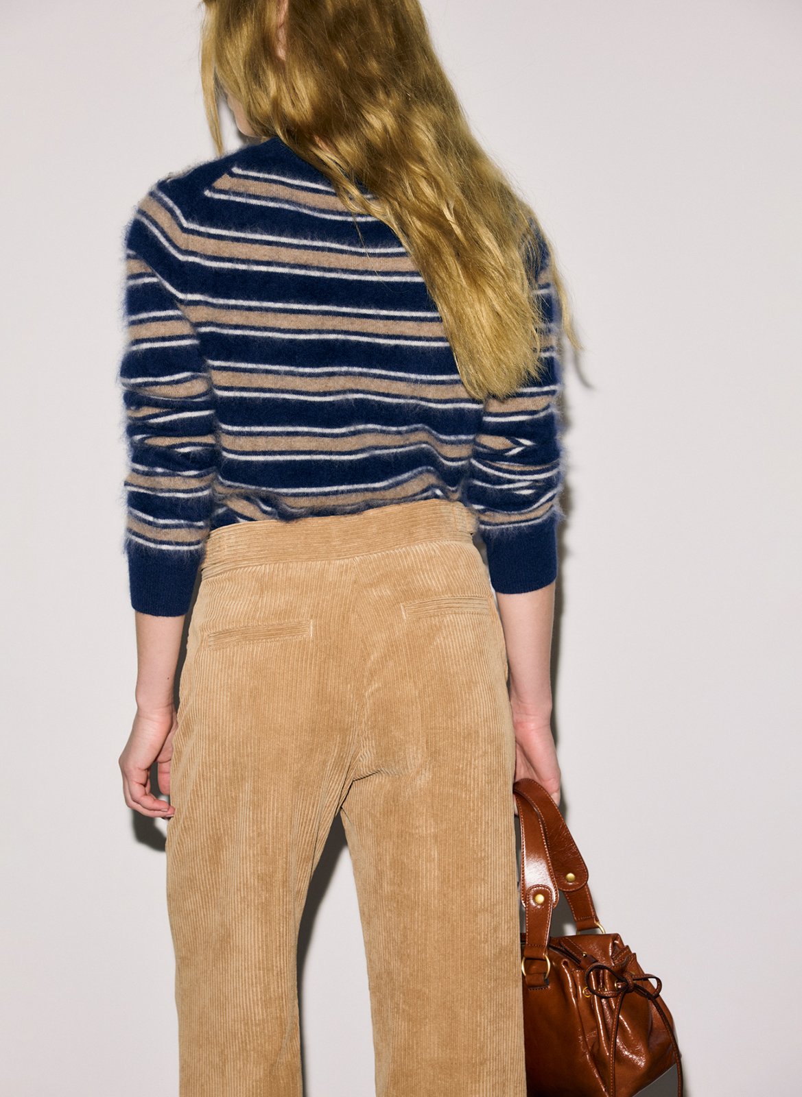 Pull droit col rond rayé en laine GERARD DAREL Marron