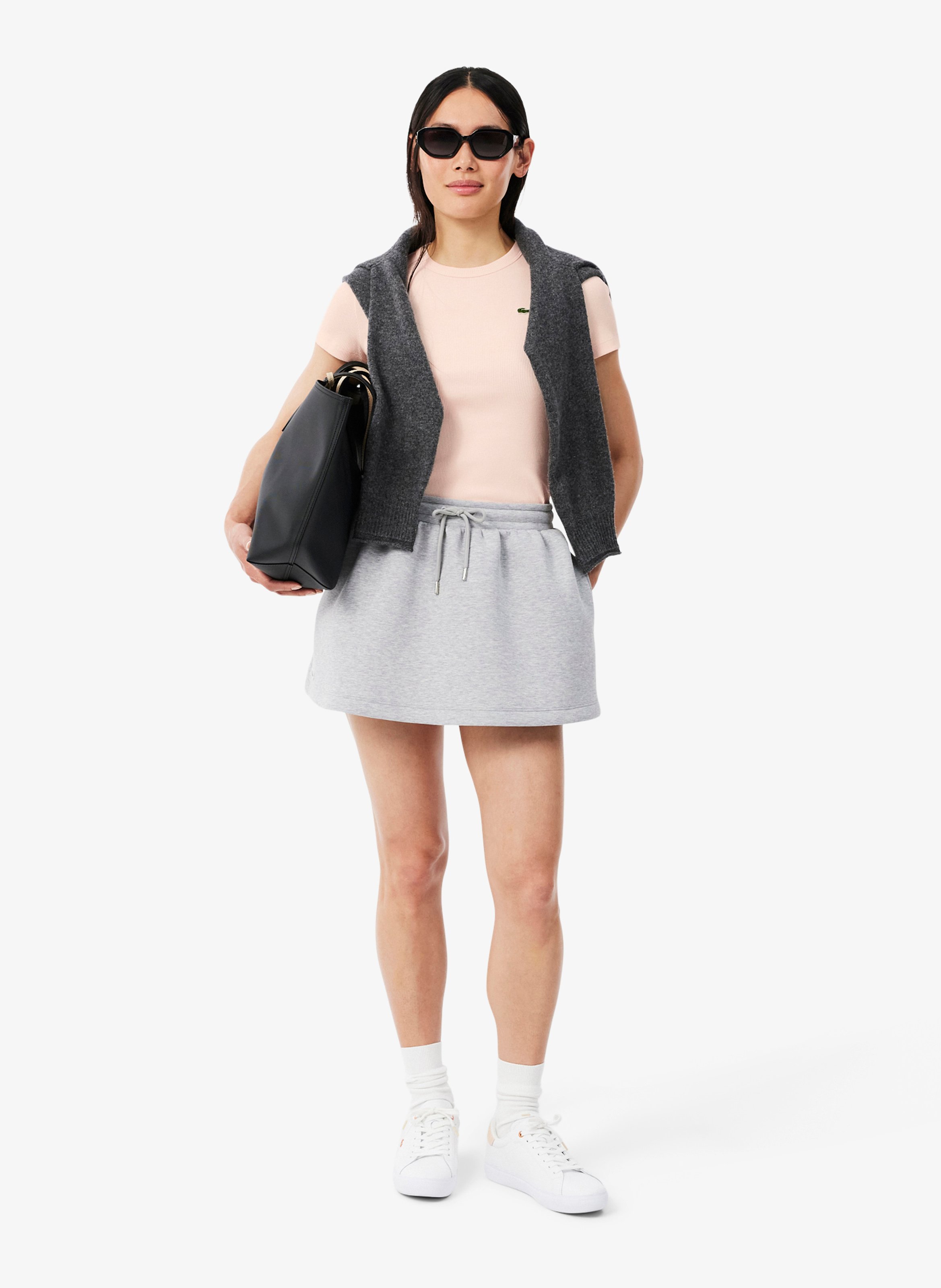 Tee-shirt moulant col rond en coton LACOSTE Rose