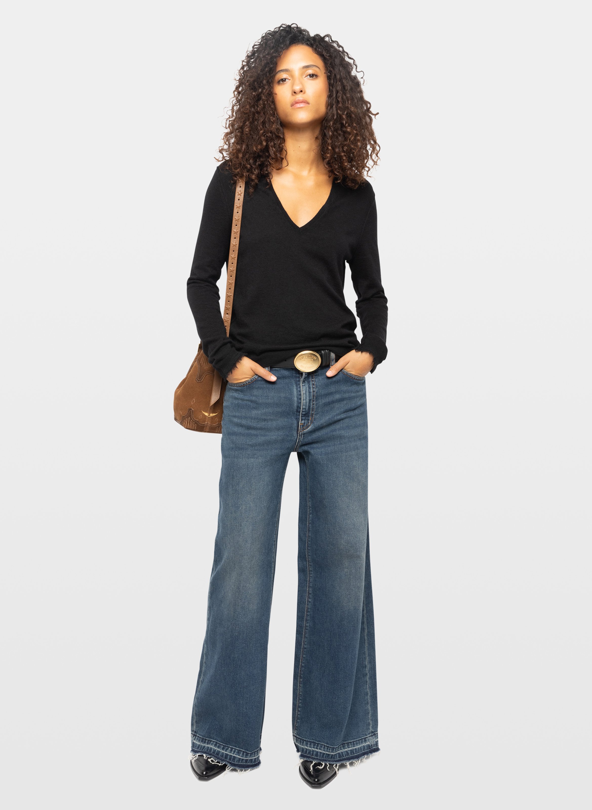 Pull ajusté col V en cachemire ZADIG&VOLTAIRE Noir
