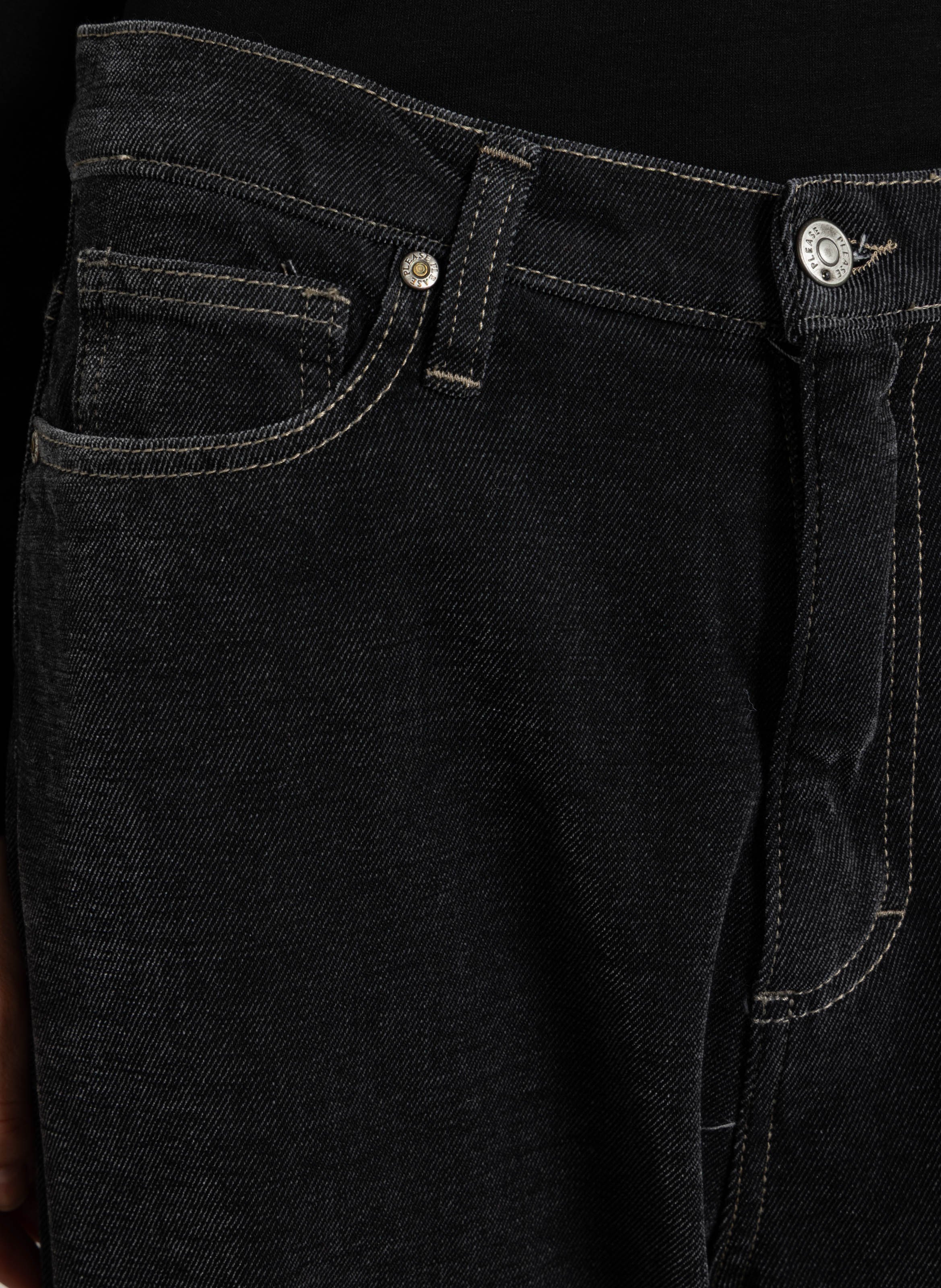 Mixed cotton barrel jeans PLEASE Black