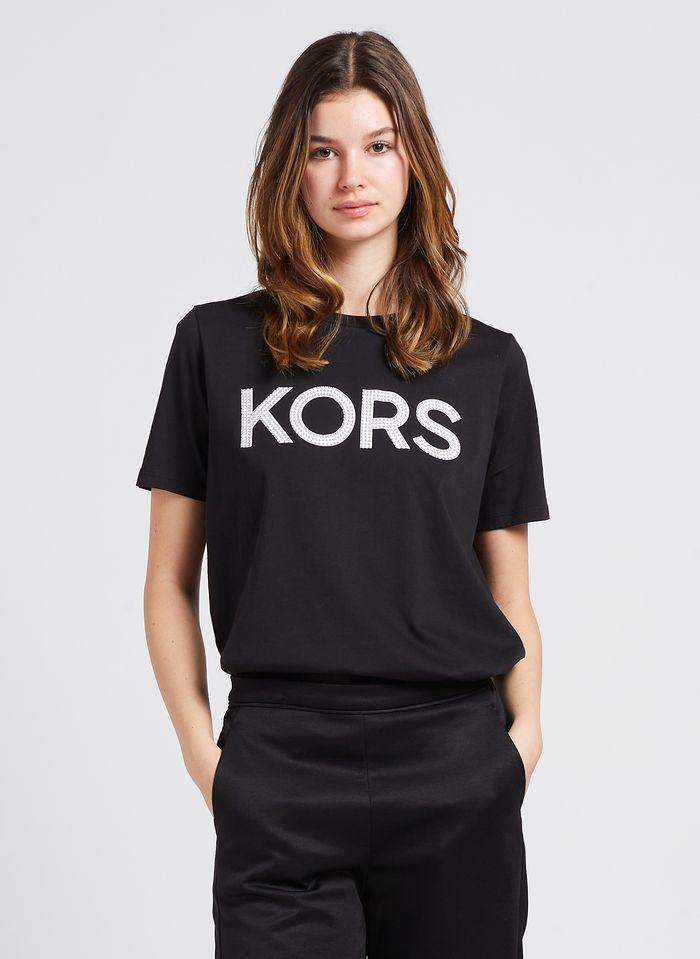 Round-neck Organic Cotton T-shirt With Logo Black Silver Michael Kors -  Women | Place des Tendances