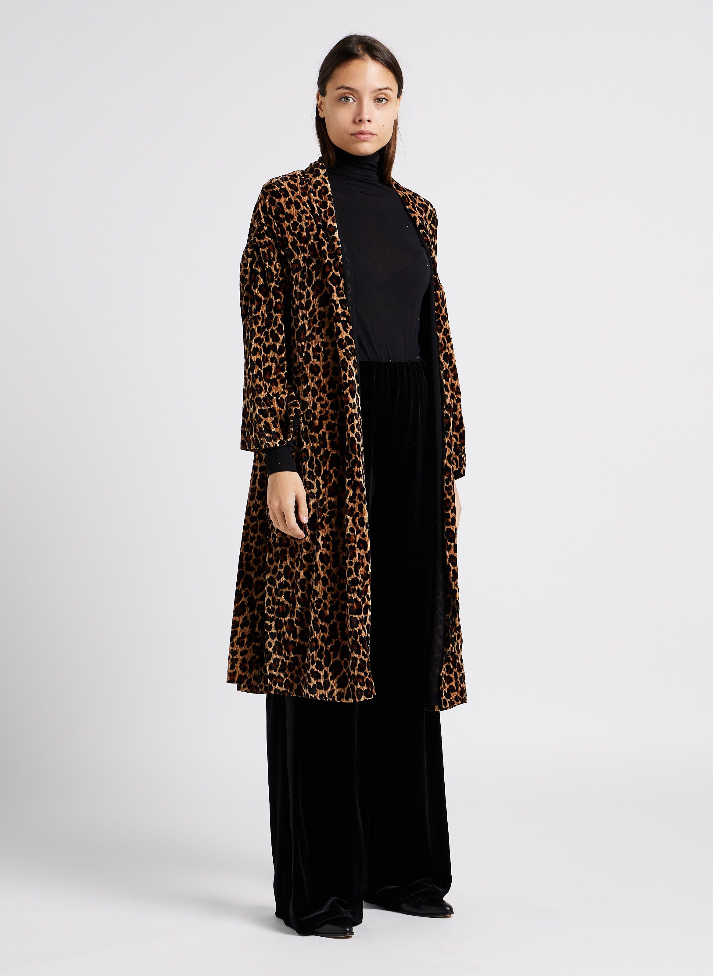 Straight Printed Velvet Coat Camel Pattern Max&co. - Women