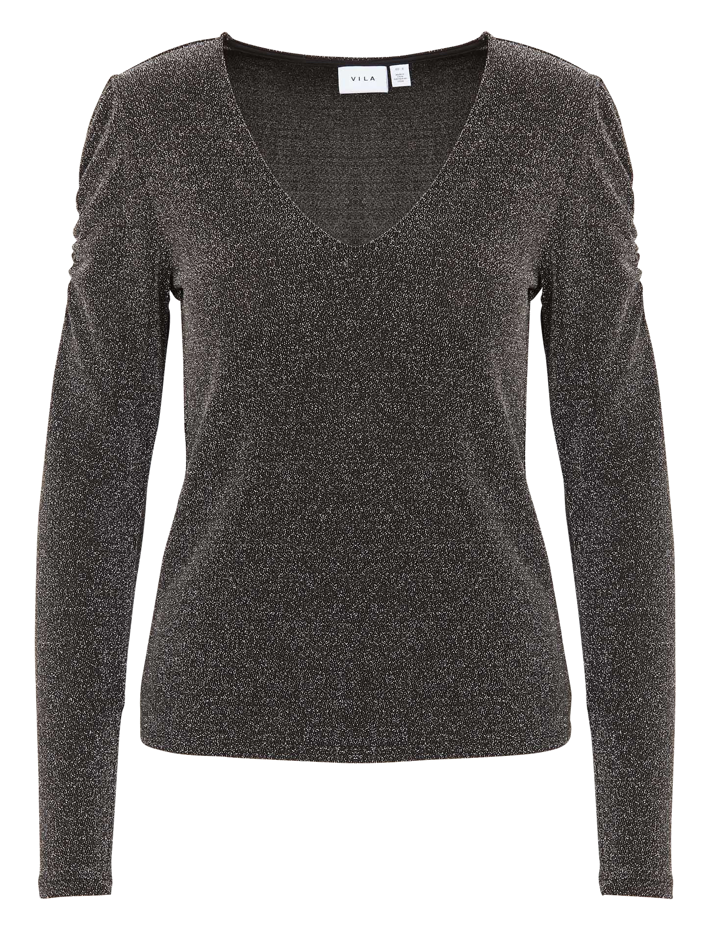 Top droit encolure V effet métallisé VILA Noir