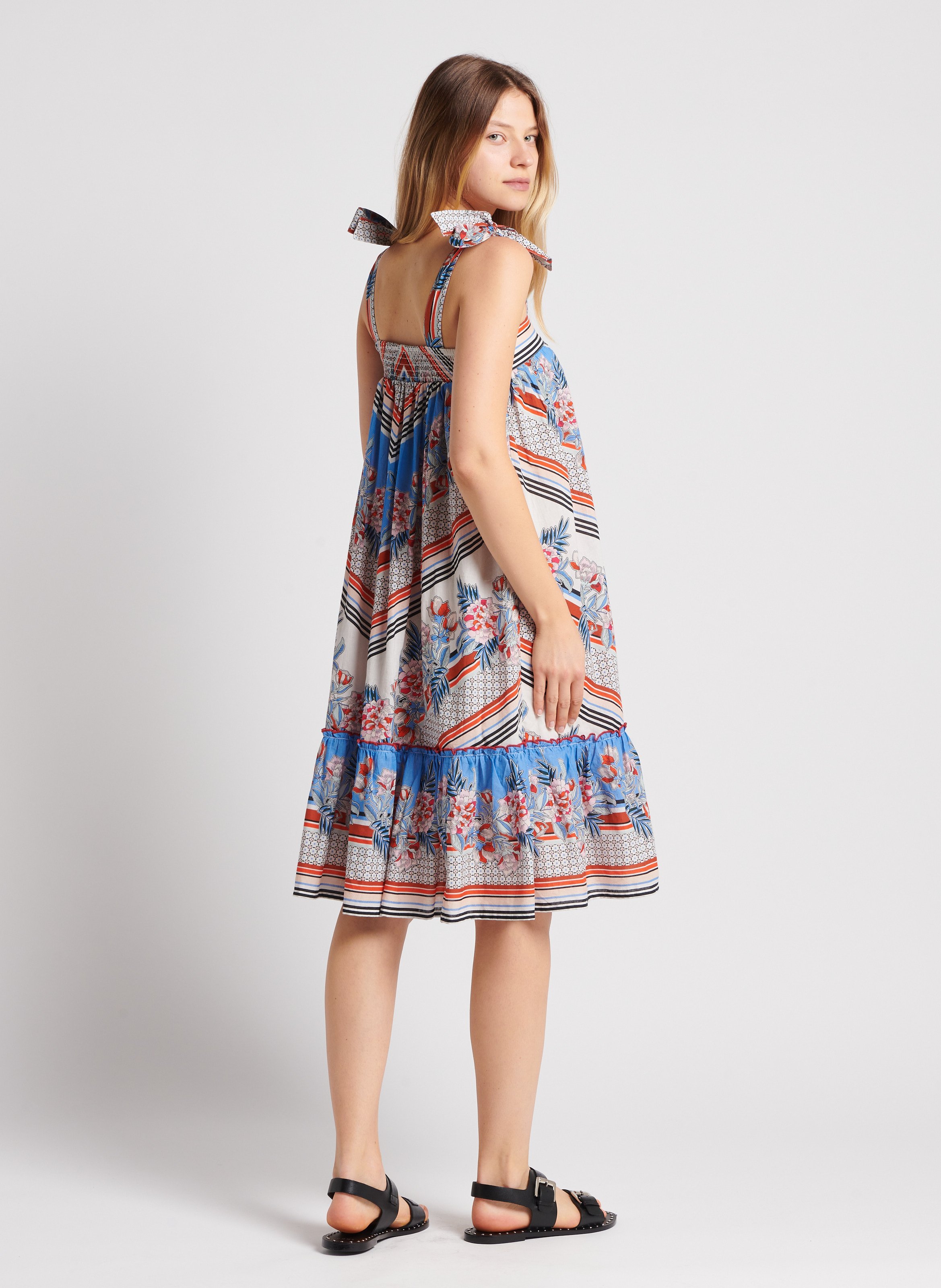 Robe midi imprimée à smocks en coton M.A.B.E Multicolore