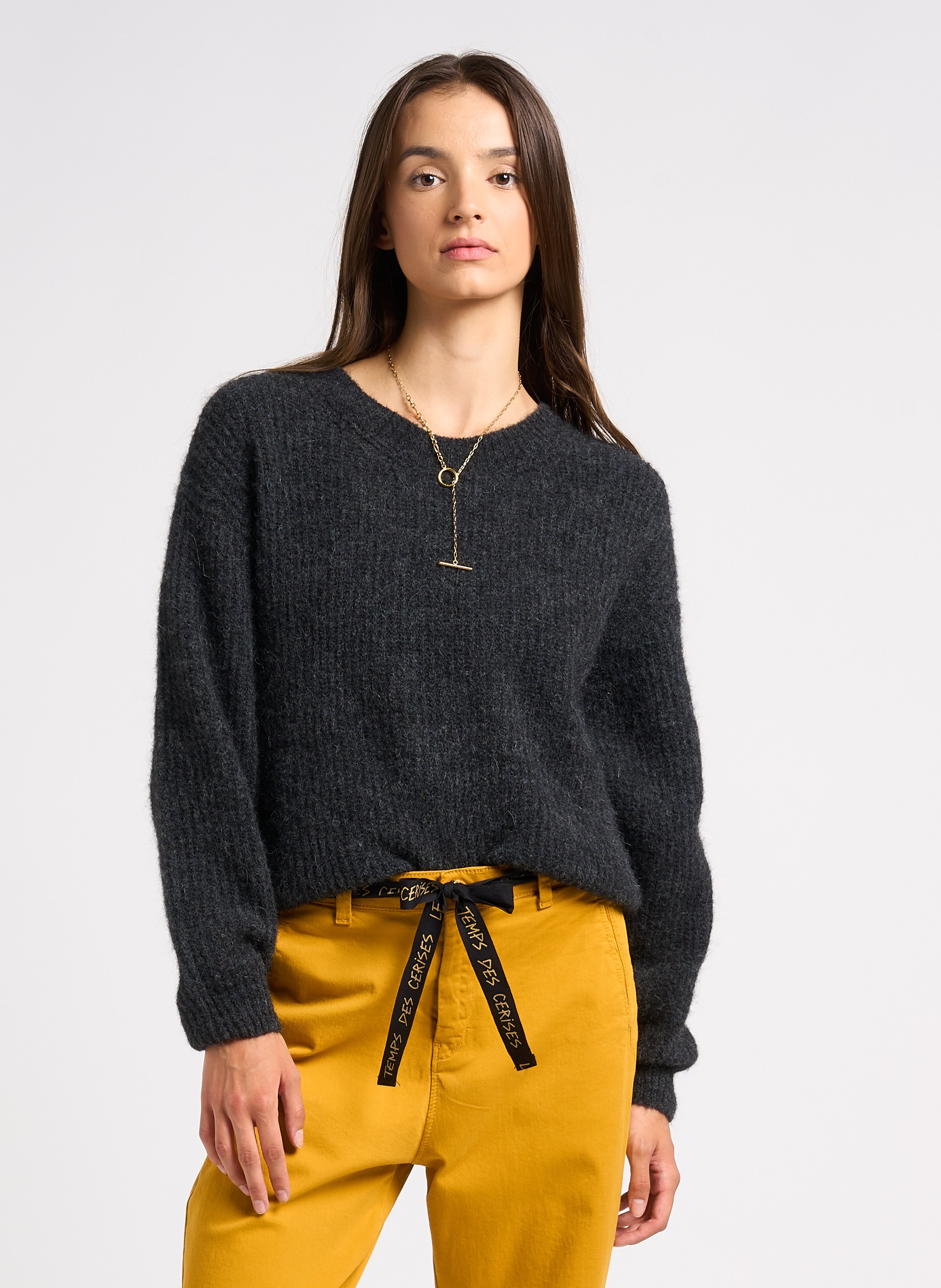 Einfarbiger Pullover mit Rundhalsausschnitt AMERICAN VINTAGE Grau