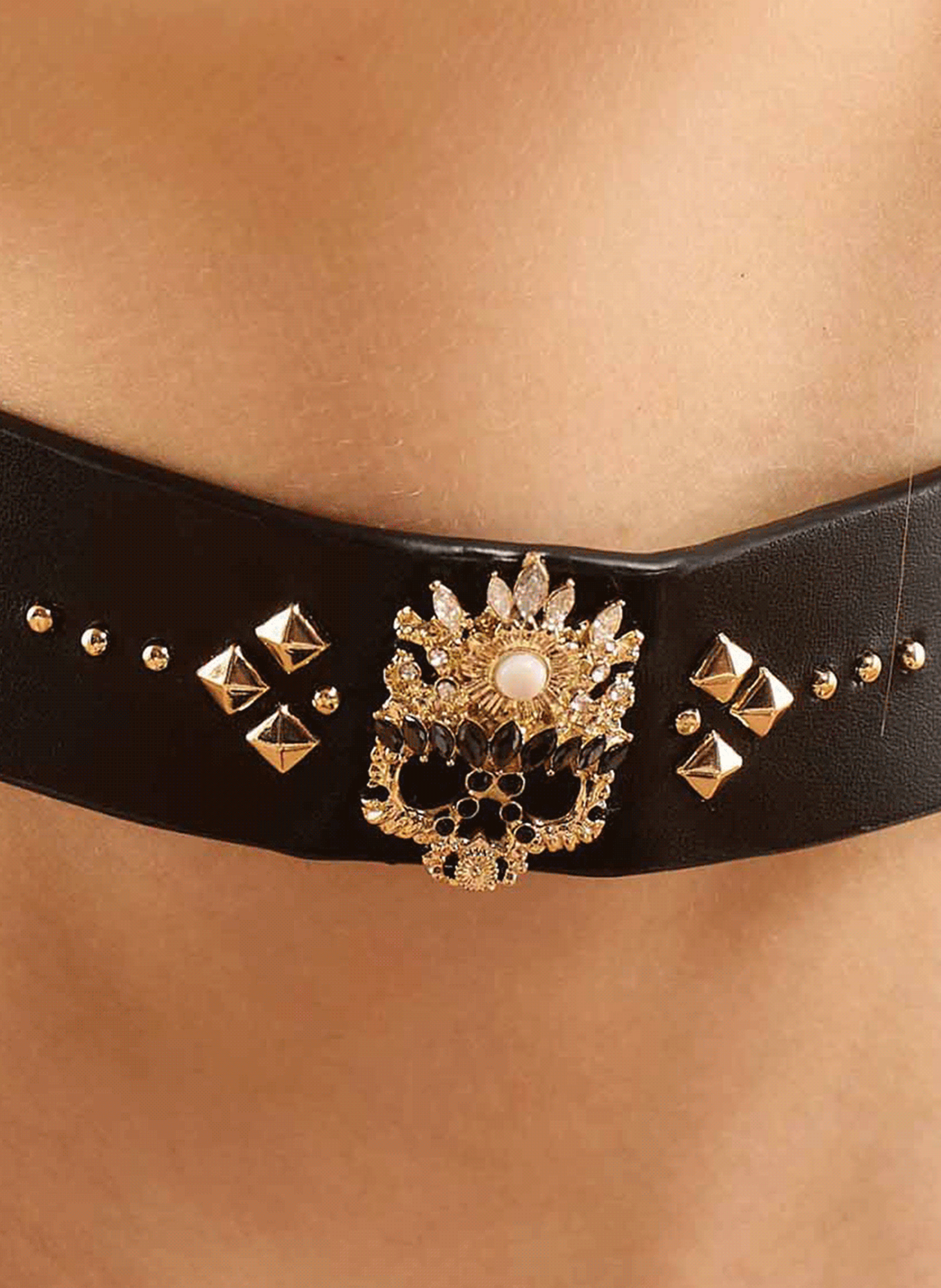 Adjustable choker necklace in leather with studs and central cabochon HIPANEMA Black