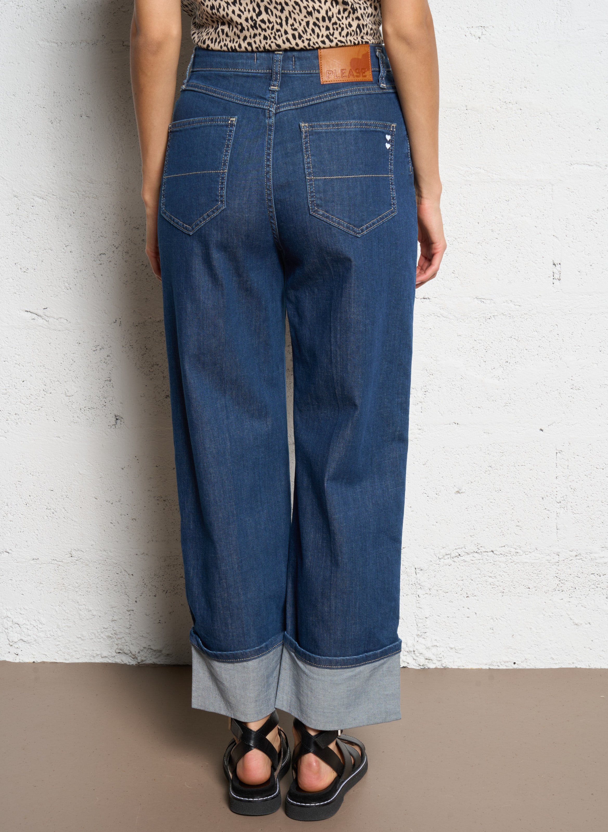 Straight raw denim jeans with large cuffs PLEASE Blue