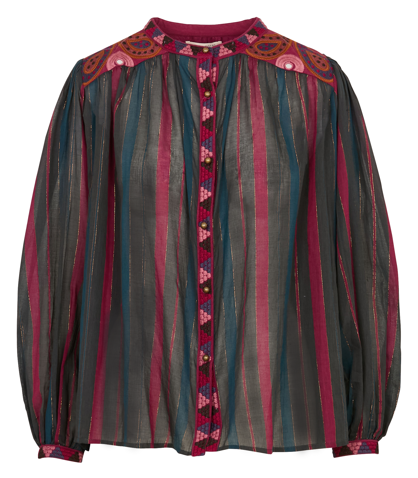 Loose striped blouse with embroidery MAISON HOTEL Red