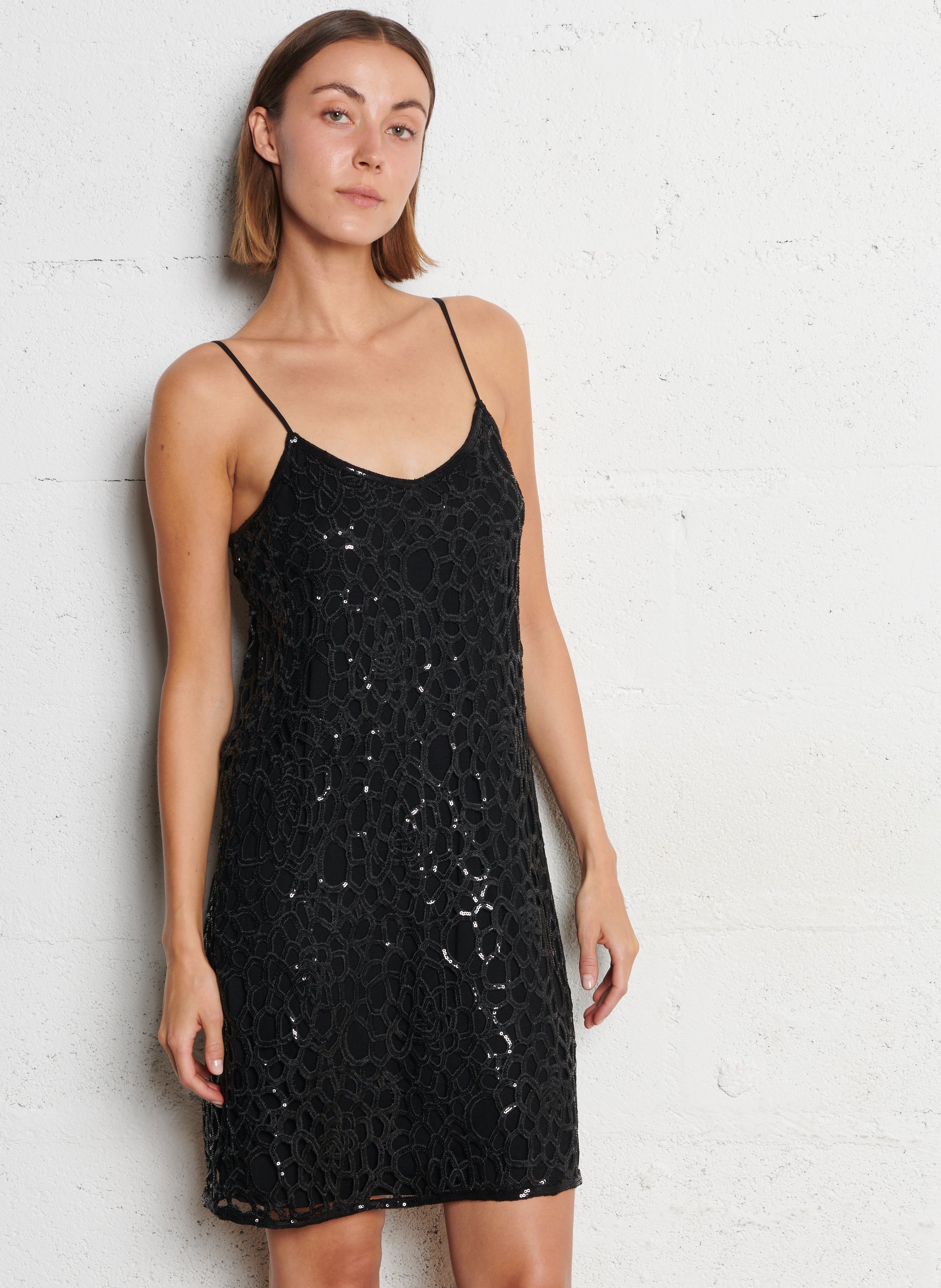 Short dress with V-neckline and sequins IKKS Black