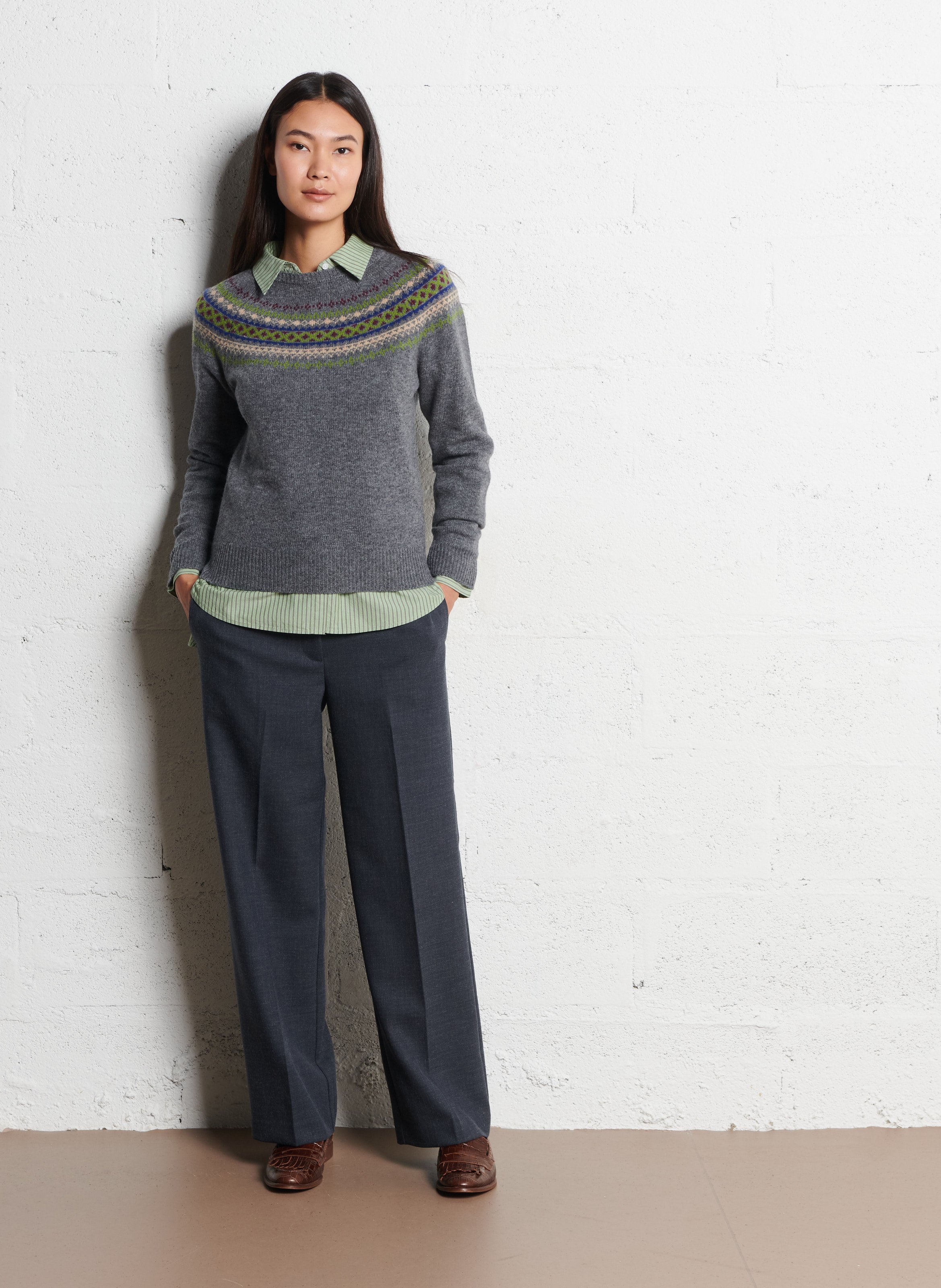 Pull droit en laine mélangée  NICE THINGS Gris