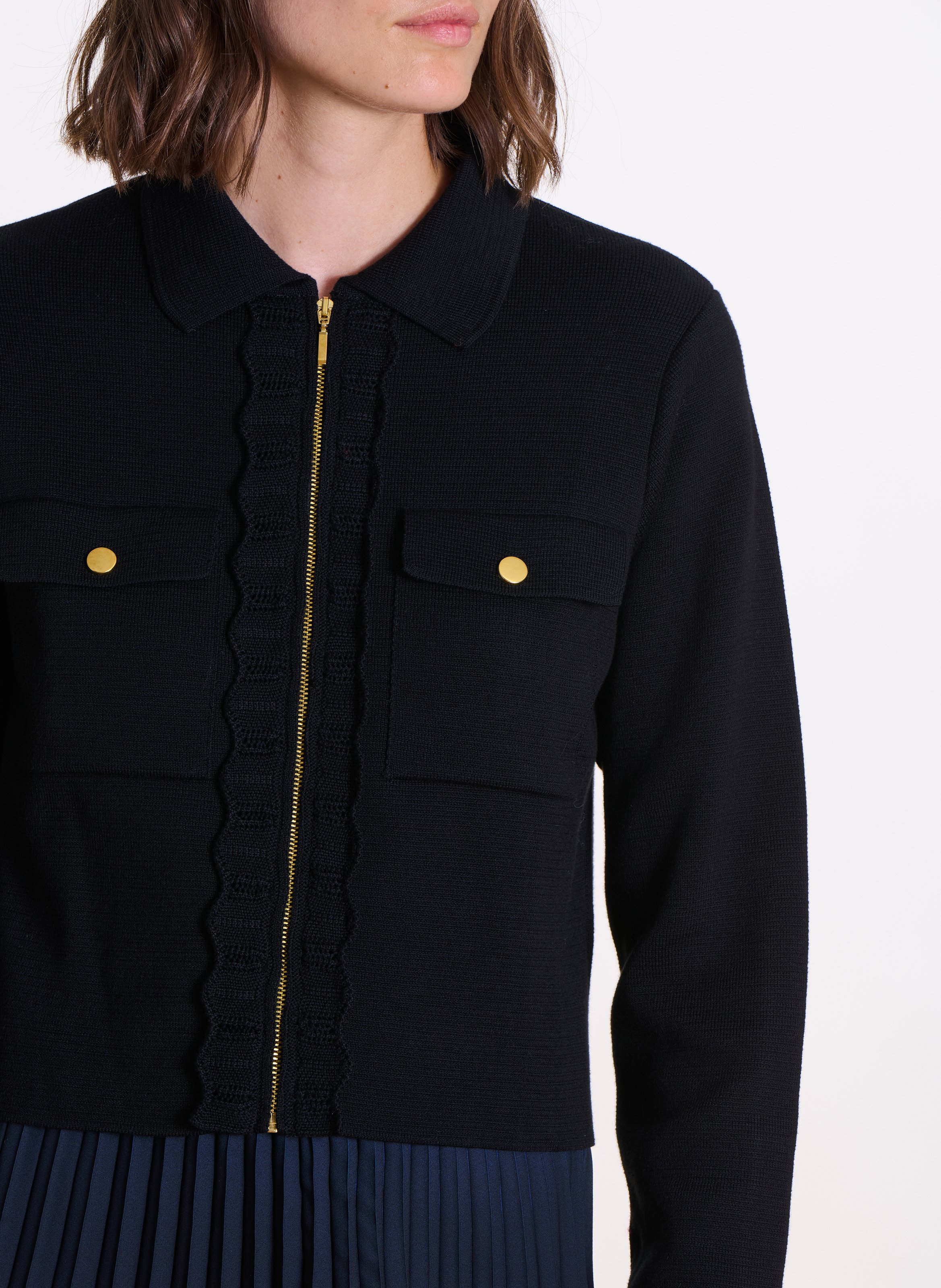 Gilet col chemise en coton bio LA FEE MARABOUTEE Noir