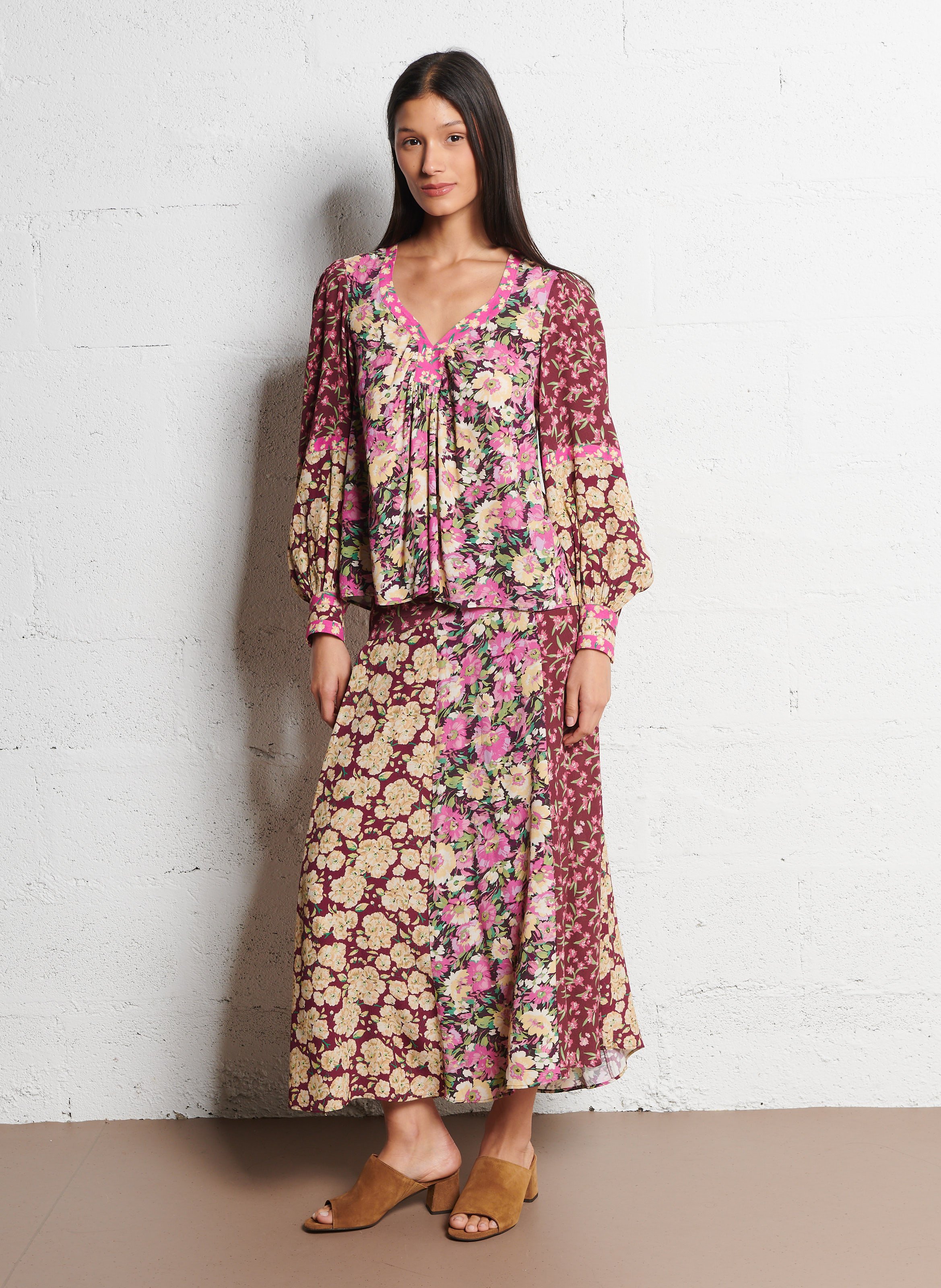 Jupe longue imprimée BA&SH Prune