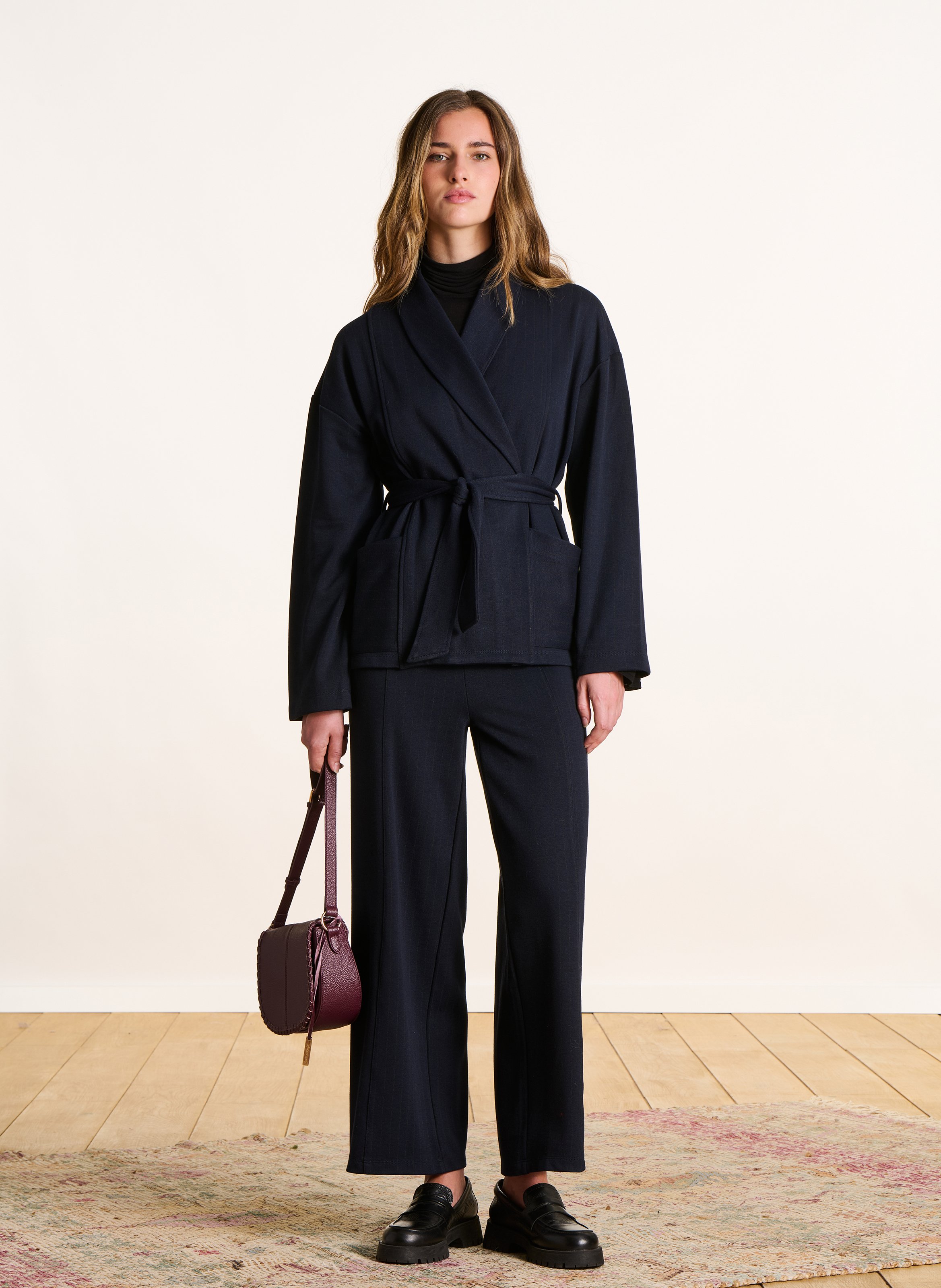 Shawl collar striped jacket LA FEE MARABOUTEE Blue