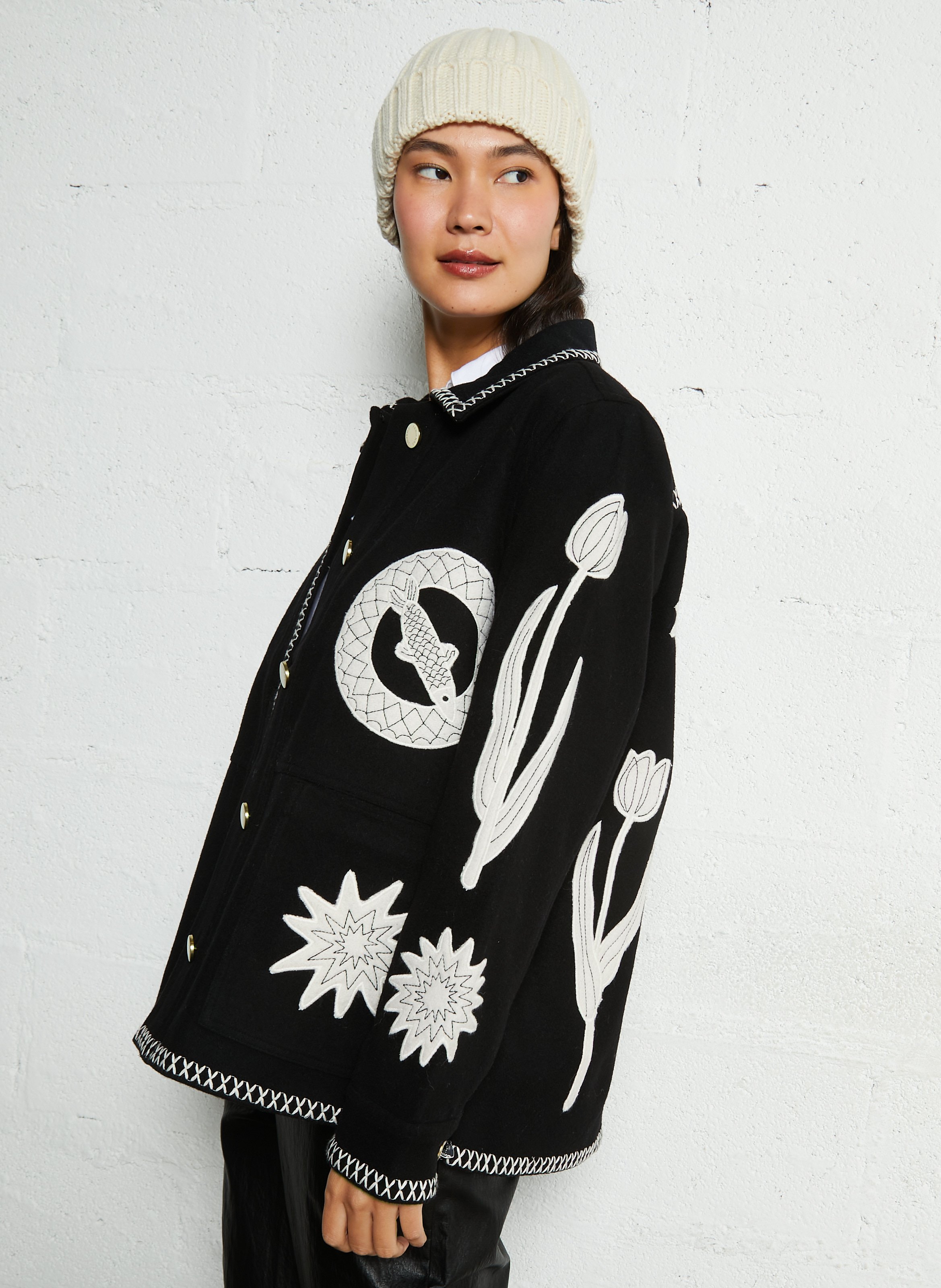 Veste droite col rond en coton mélangé FABIENNE CHAPOT Noir