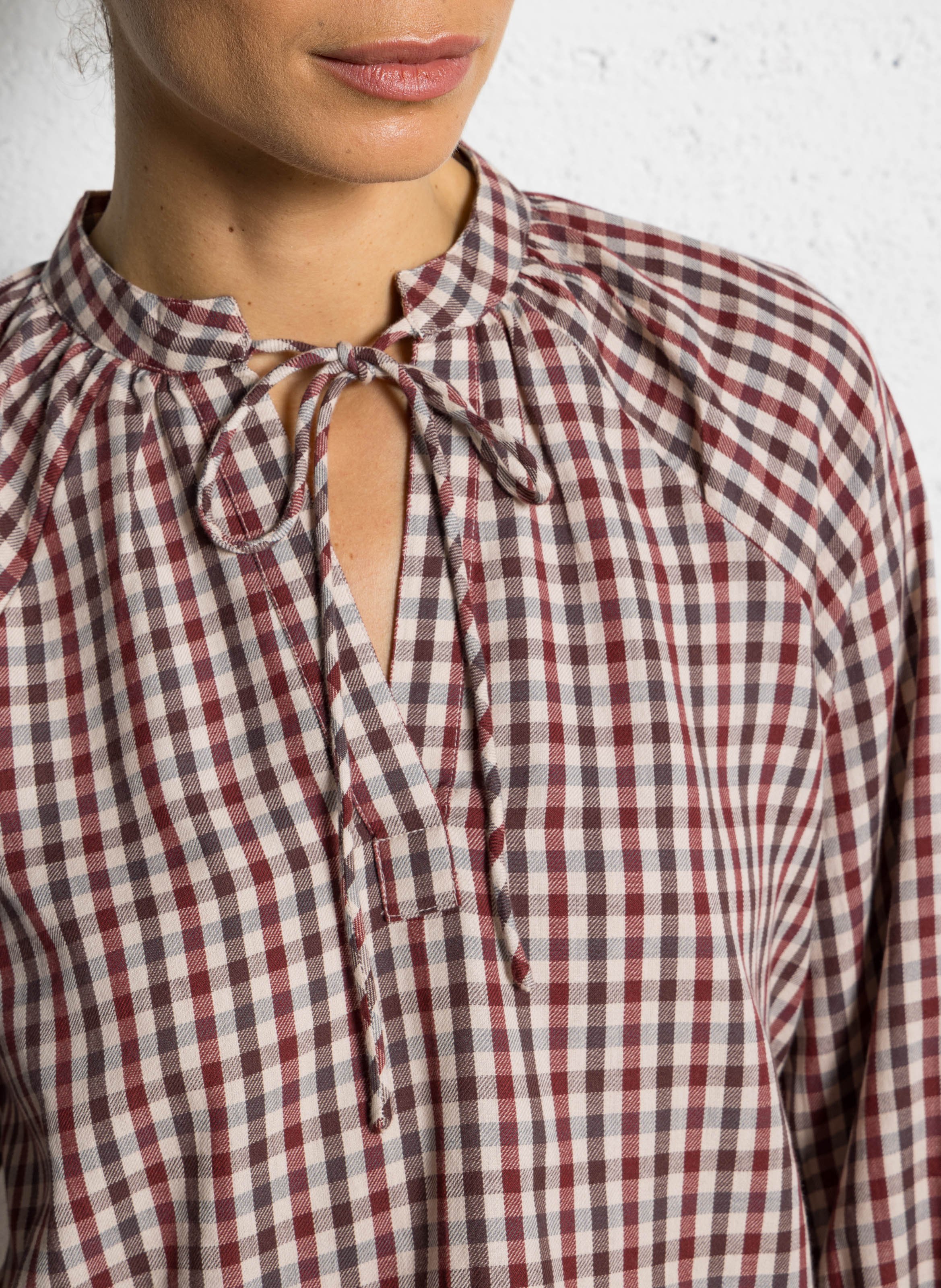 Blouse col rond à carreaux SUD EXPRESS Rouge