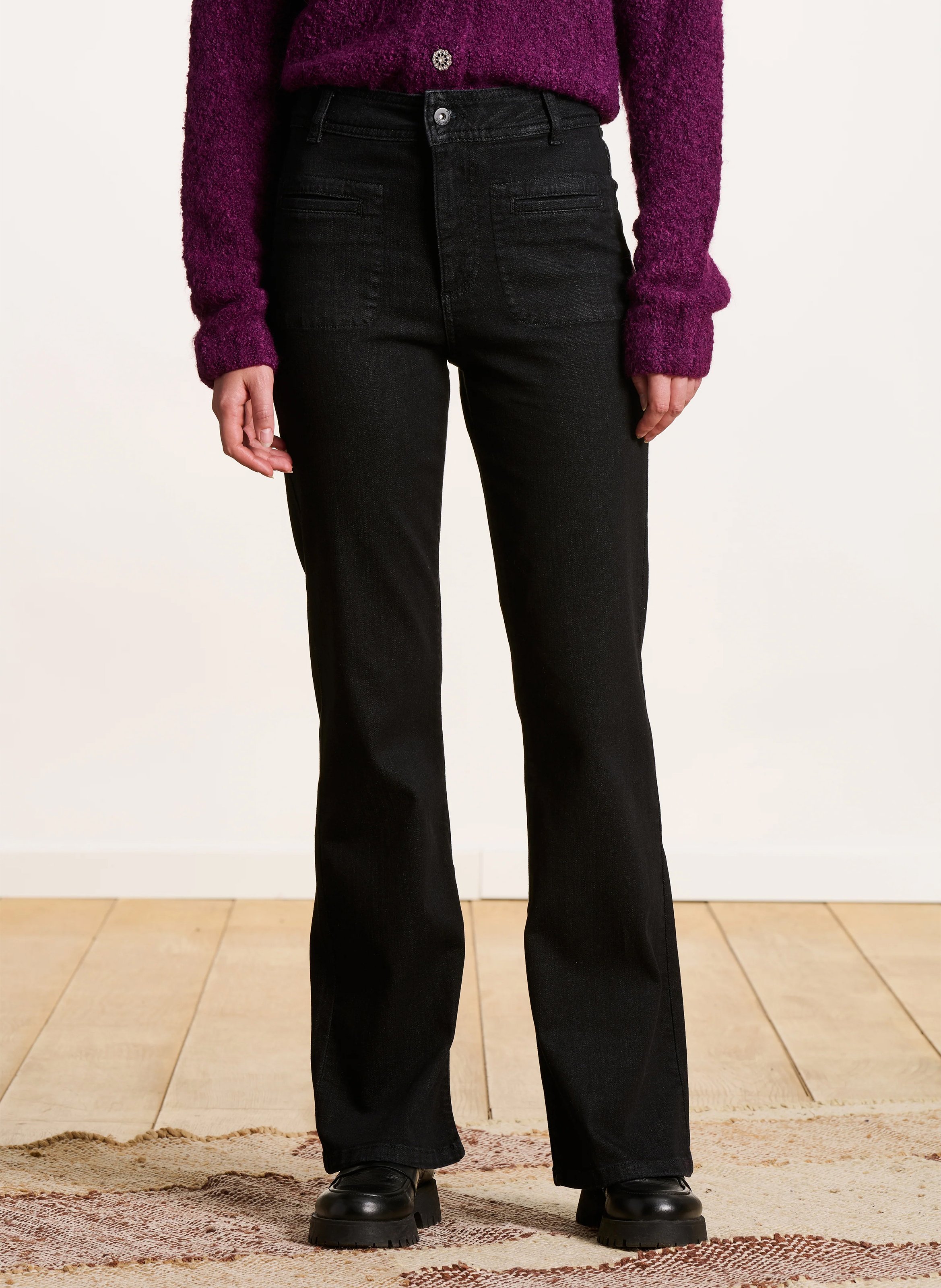 Jean bootcut taille haute en coton biologique mélangé LA FEE MARABOUTEE Noir