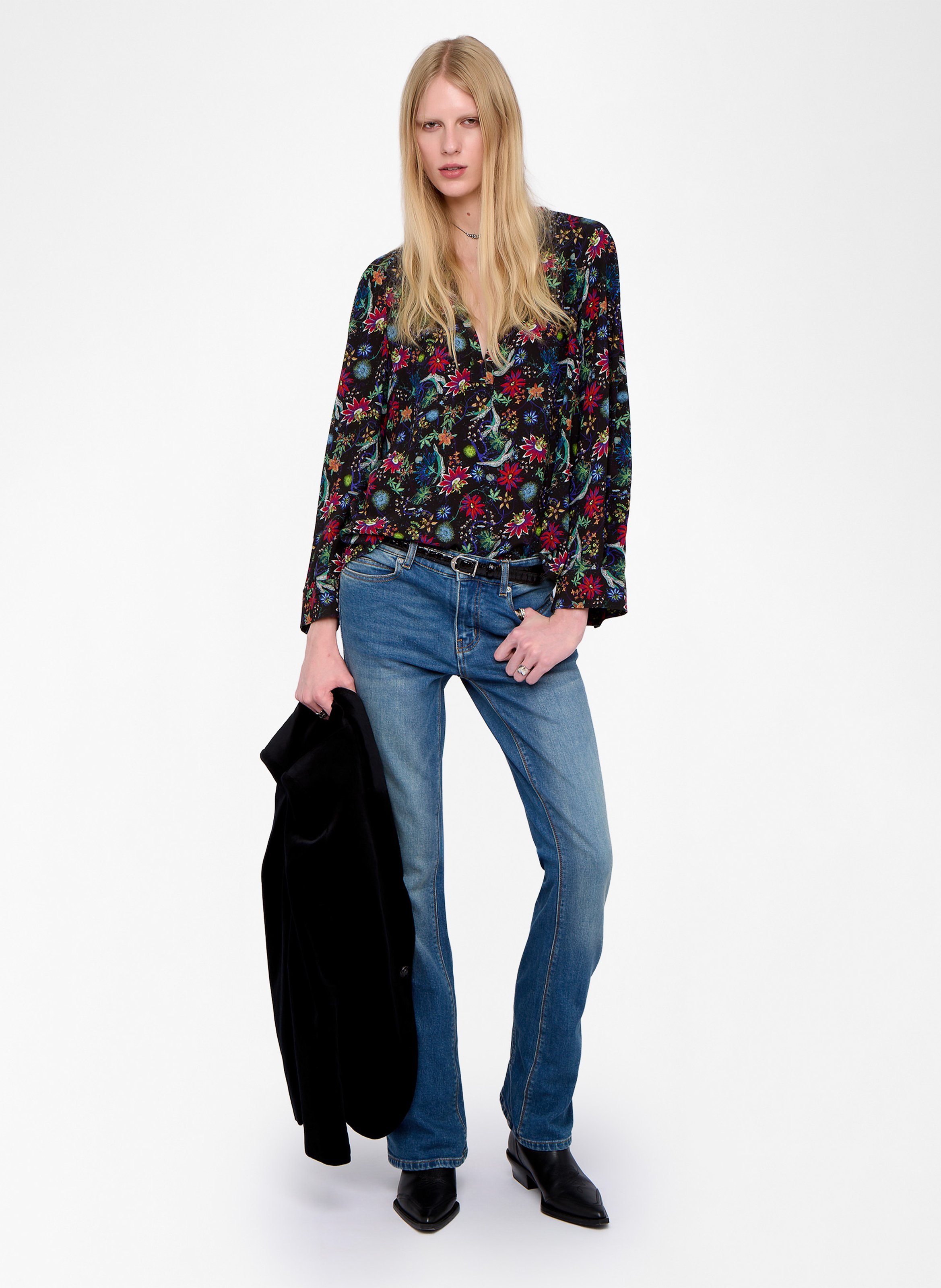 Top col v manches longues fleuri ZADIG&VOLTAIRE Bleu