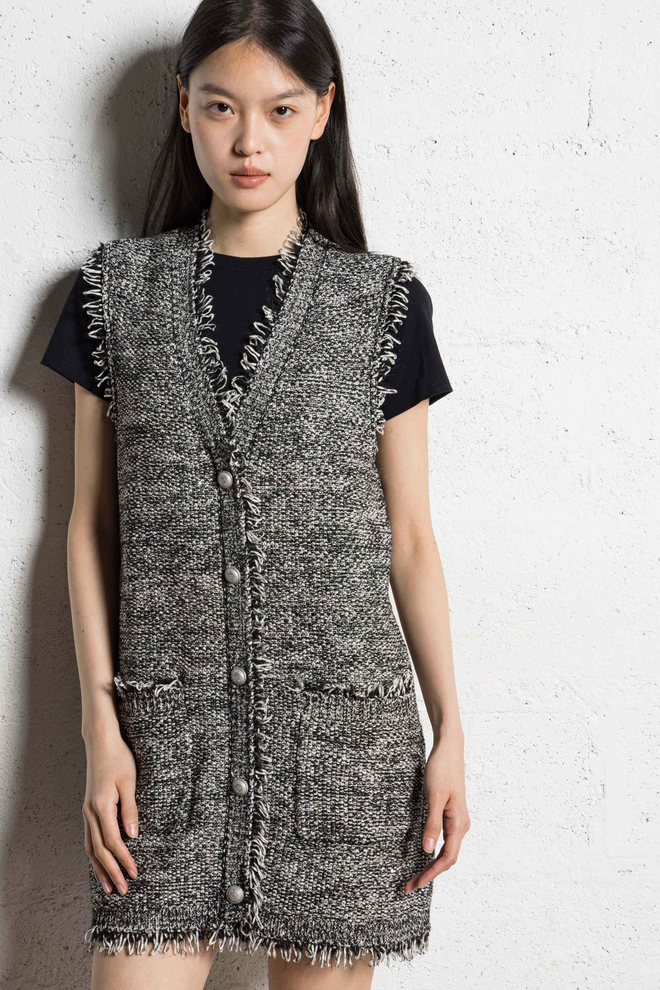 Kurzes Tweedkleid mit V-Ausschnitt IKKS Schwarz