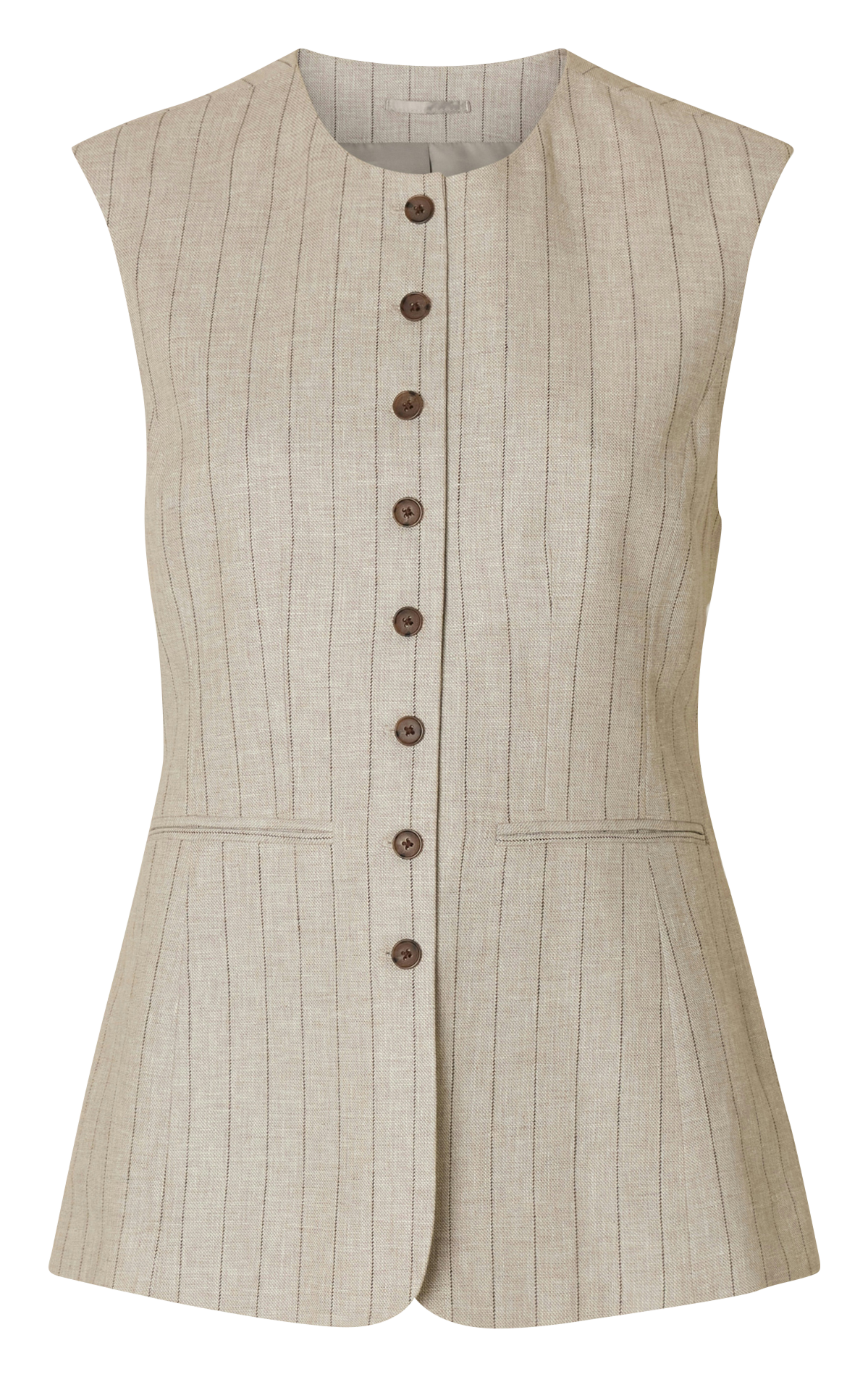 Gilet cintré col rond en lin et coton SELECTED Beige