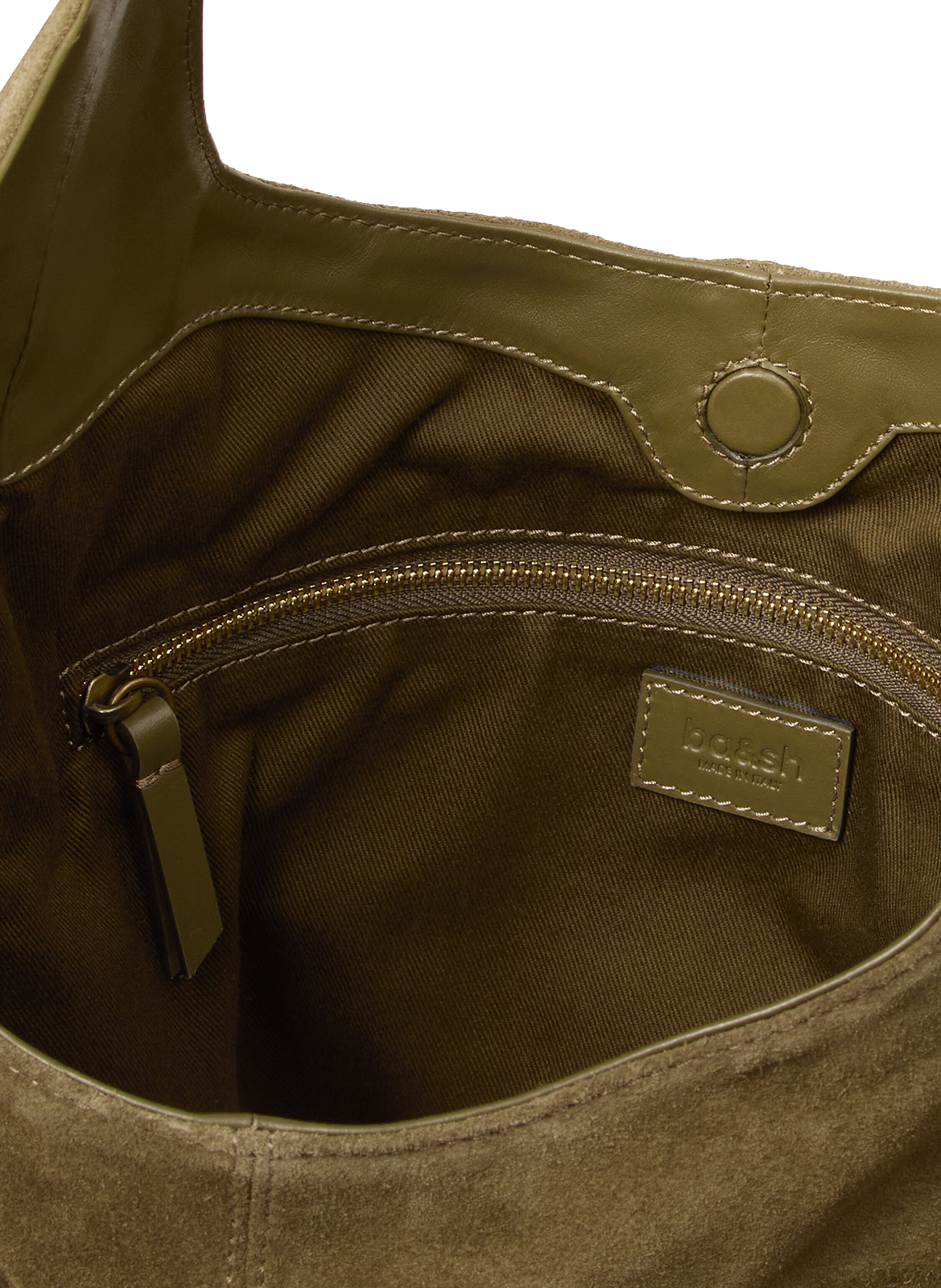 Schoudertas met meerdere zakken van leer BA&SH Kaki