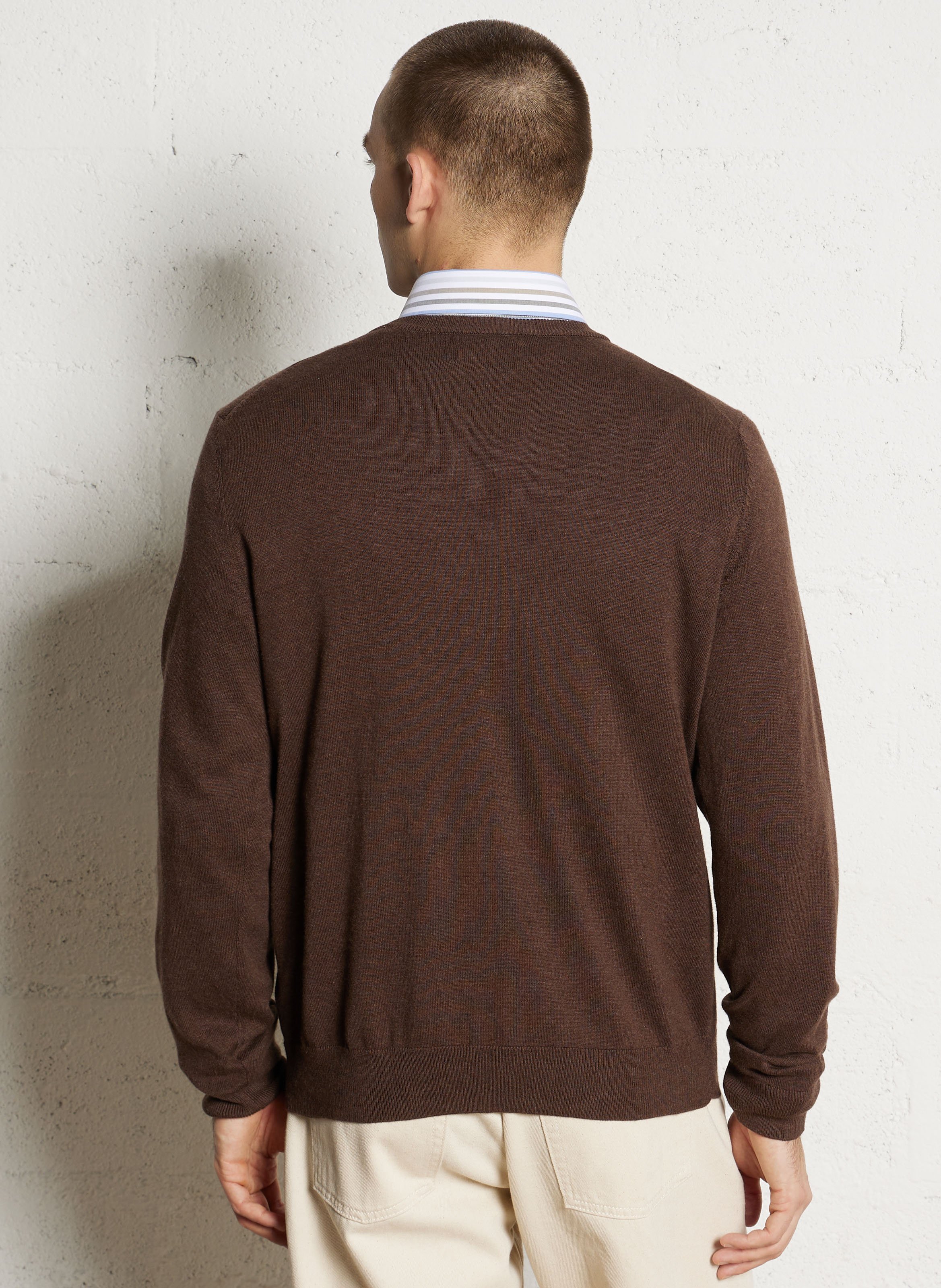 Pull droit col rond brodé en coton  GANT Marron