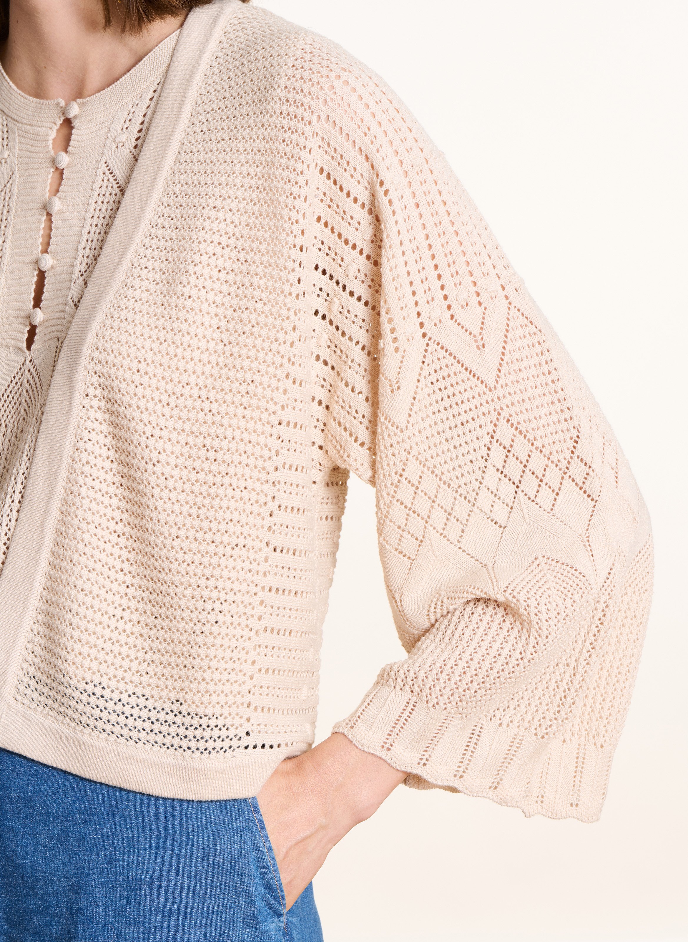 Gilet en maille ajourée LA FEE MARABOUTEE Beige