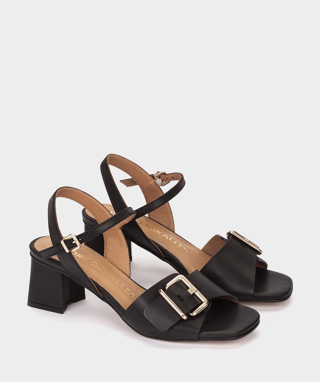 Black leather high heel sandals. PEDRO MIRALLES Black