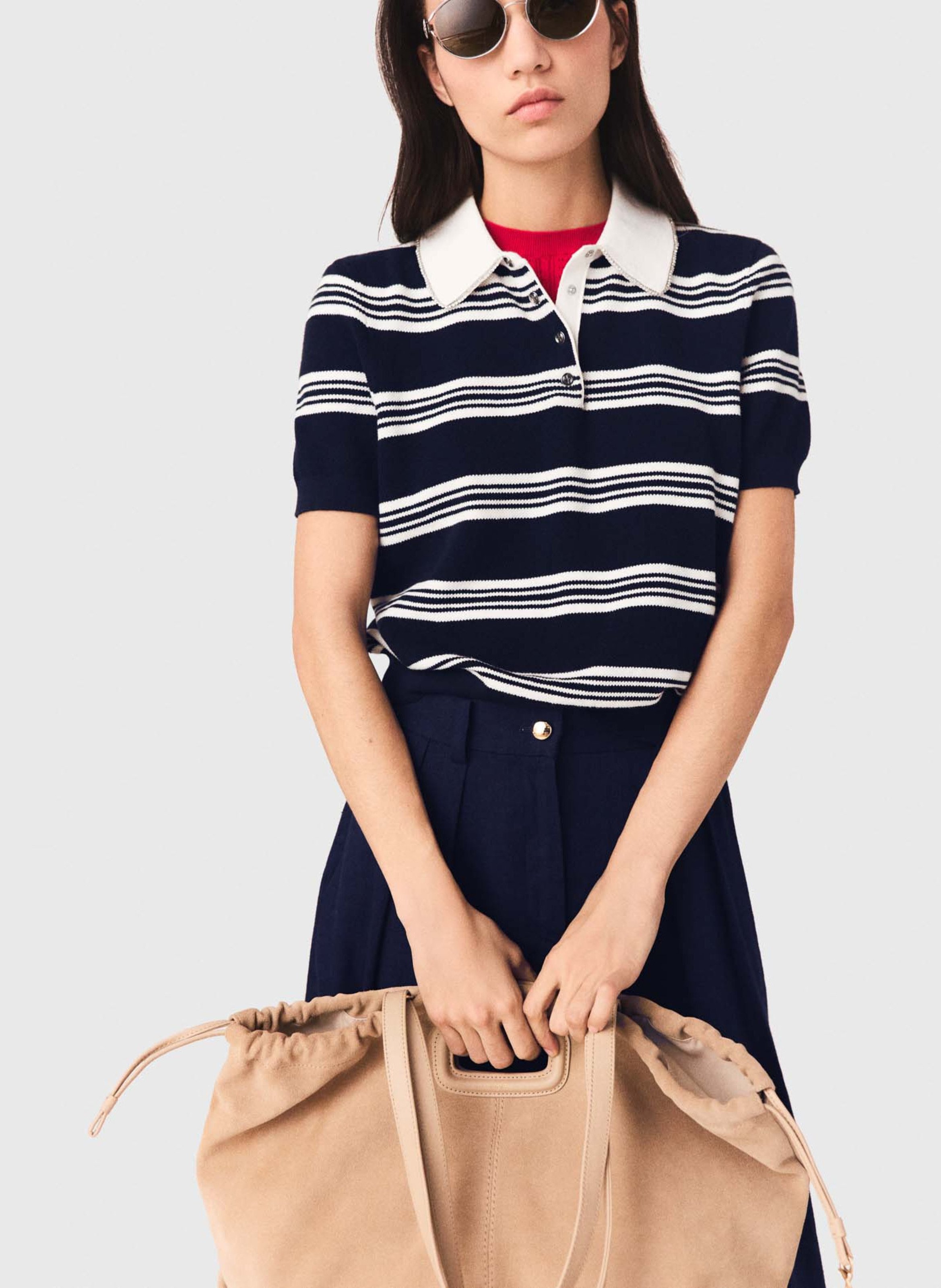 Polo in aansluitende gebreide katoenmix MAJE Beige