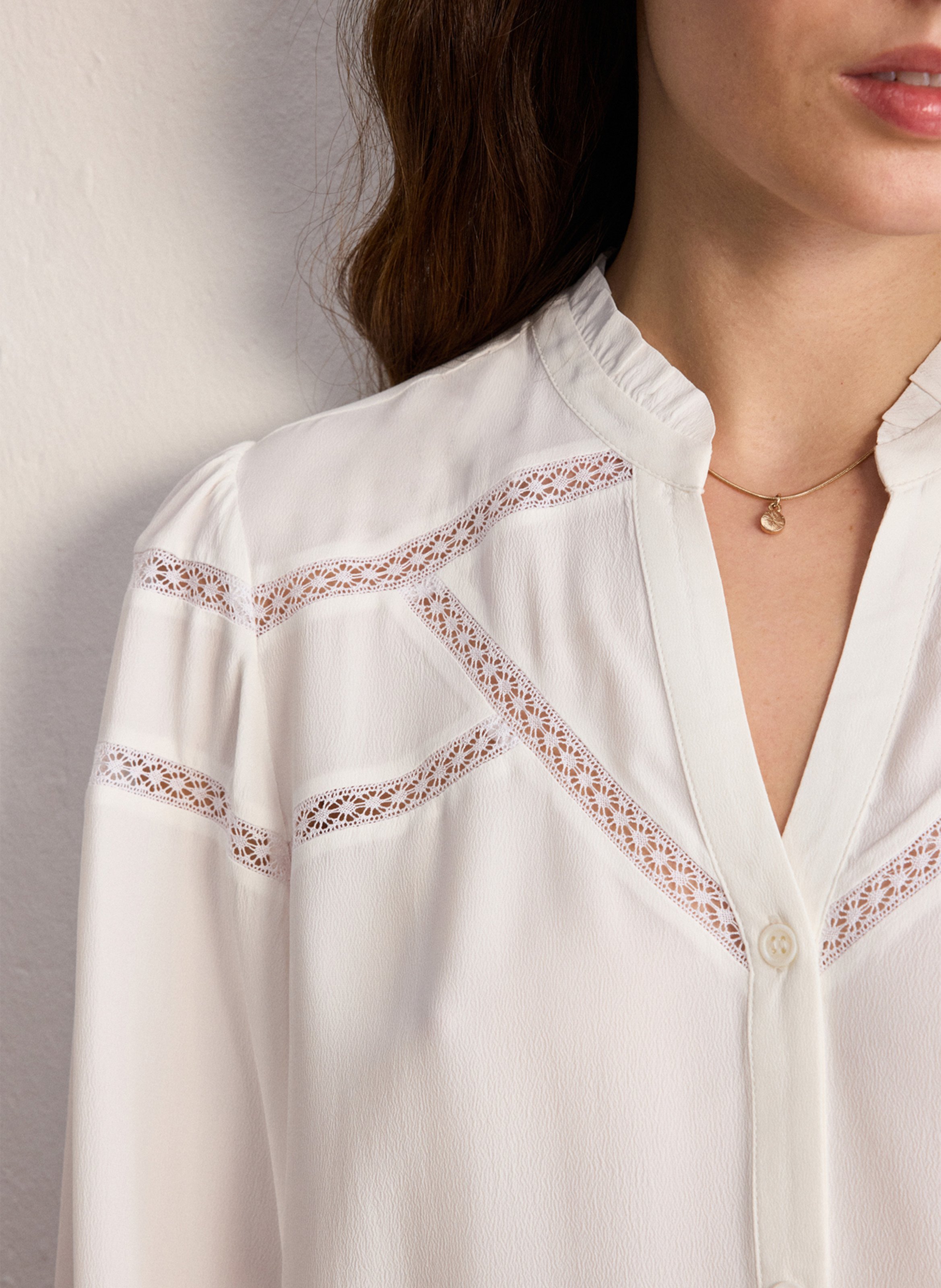 Chemise droite col V PABLO Beige