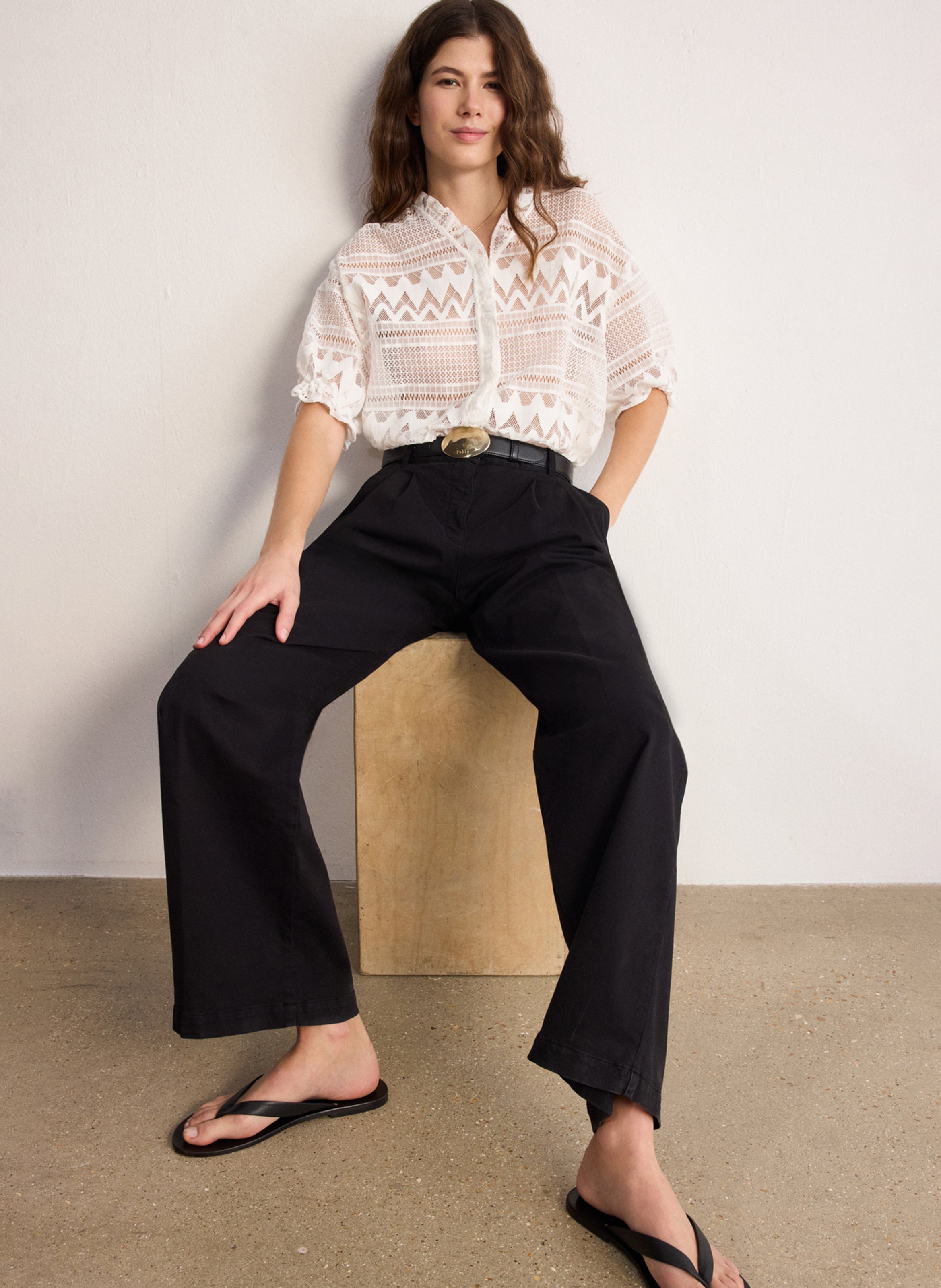 Blouse met V-hals van gemengd katoen PABLO Wit