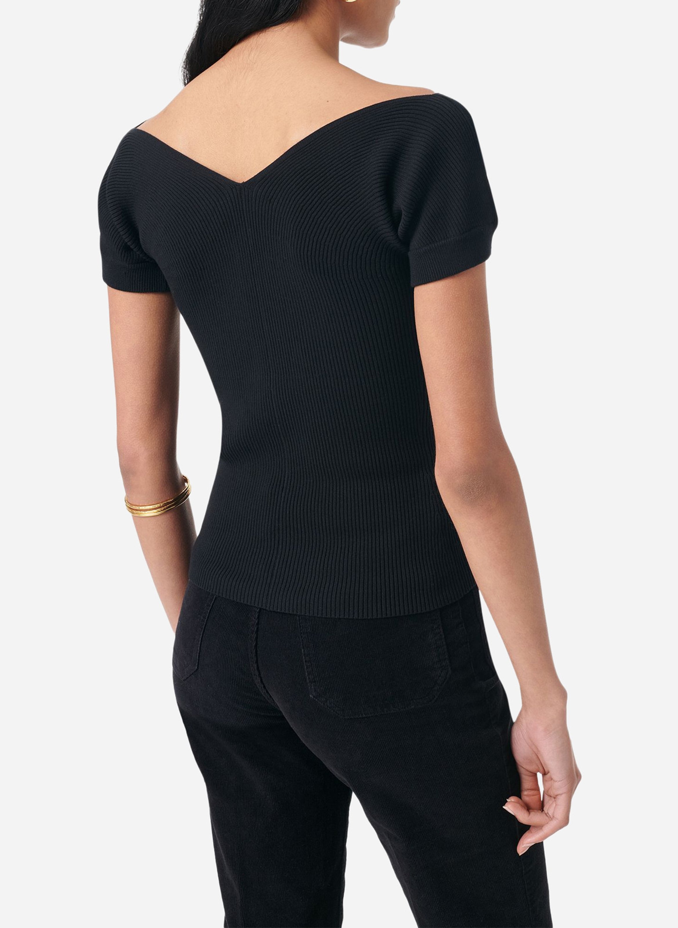 Buttoned printed V-neck top VANESSA BRUNO Black