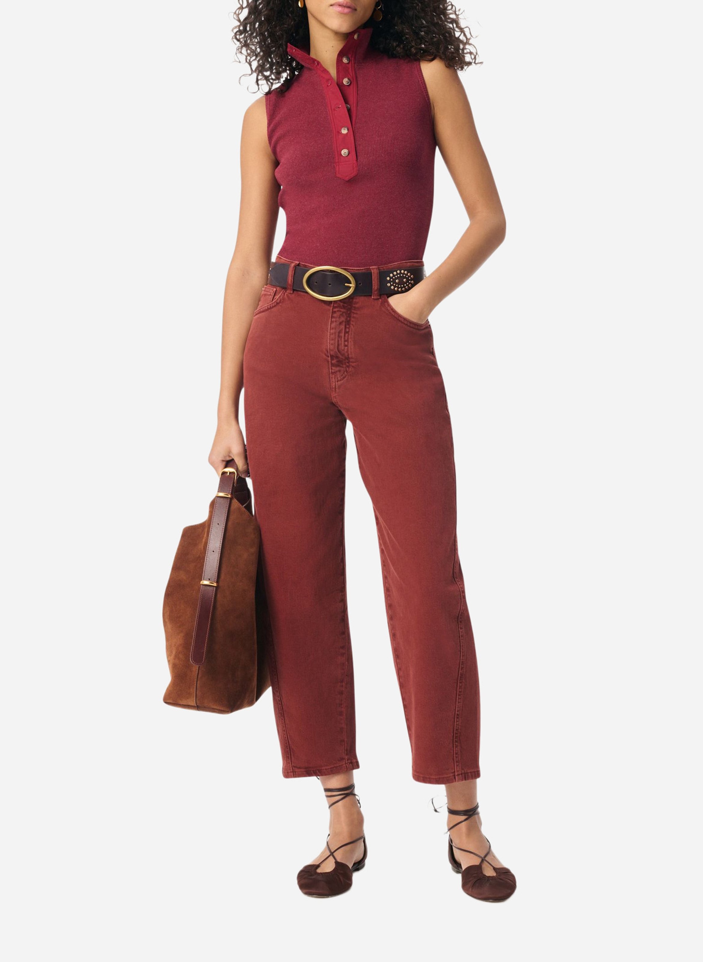 High-neck top in blended recycled cotton VANESSA BRUNO Red