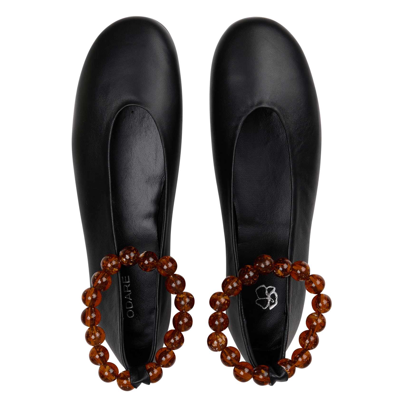 Ballerines unies à lanière perles en cuir lisse ODARE Noir