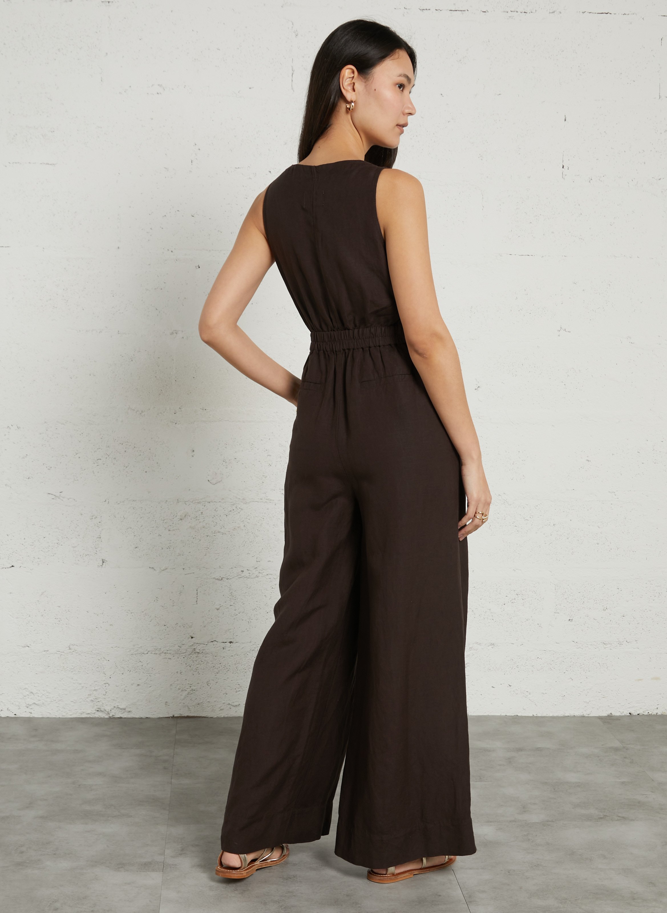 Combinaison col V en lin mélangé DES PETITS HAUTS Marron