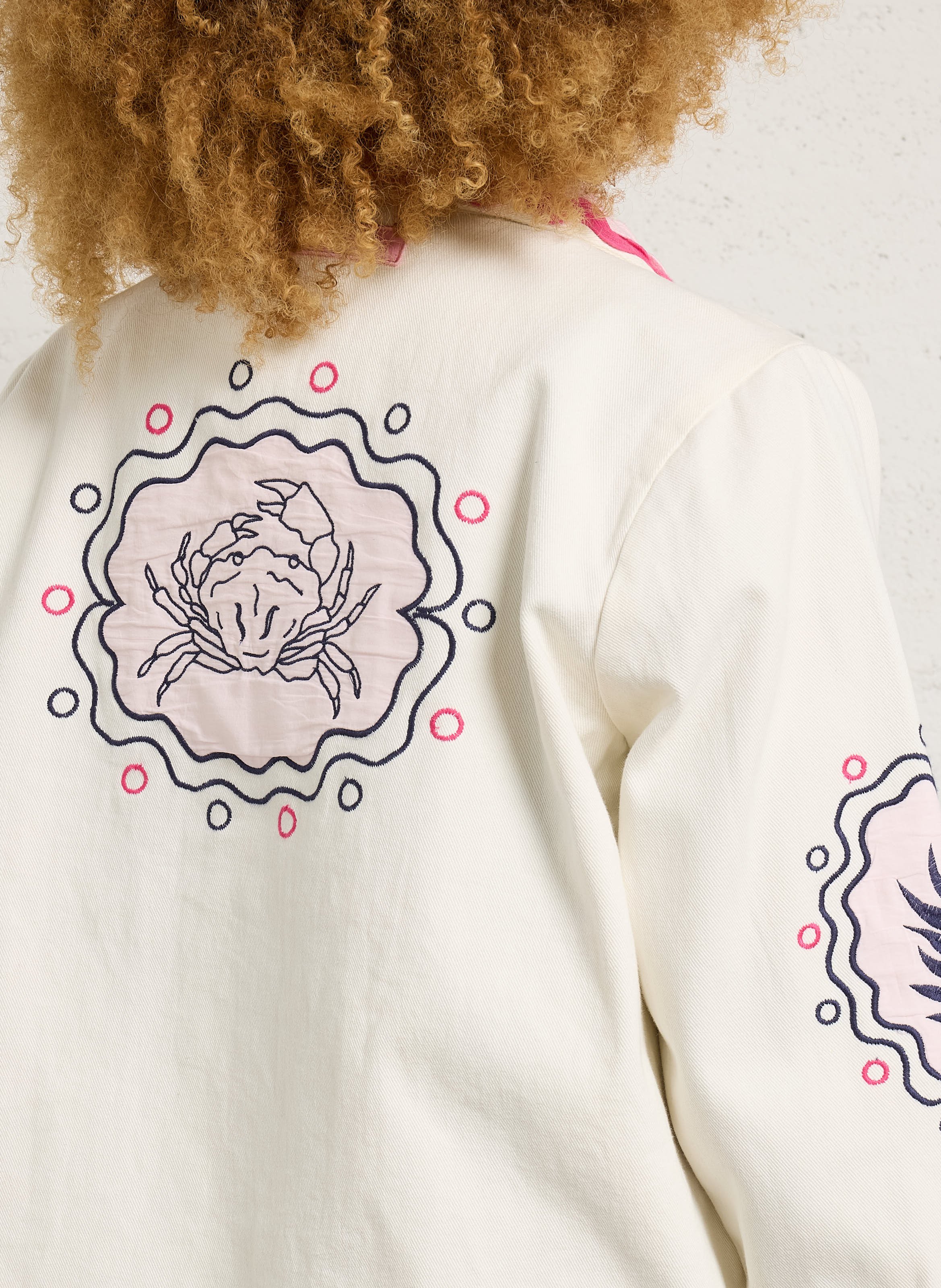 Embroidered cotton jacket with classic collar FABIENNE CHAPOT White