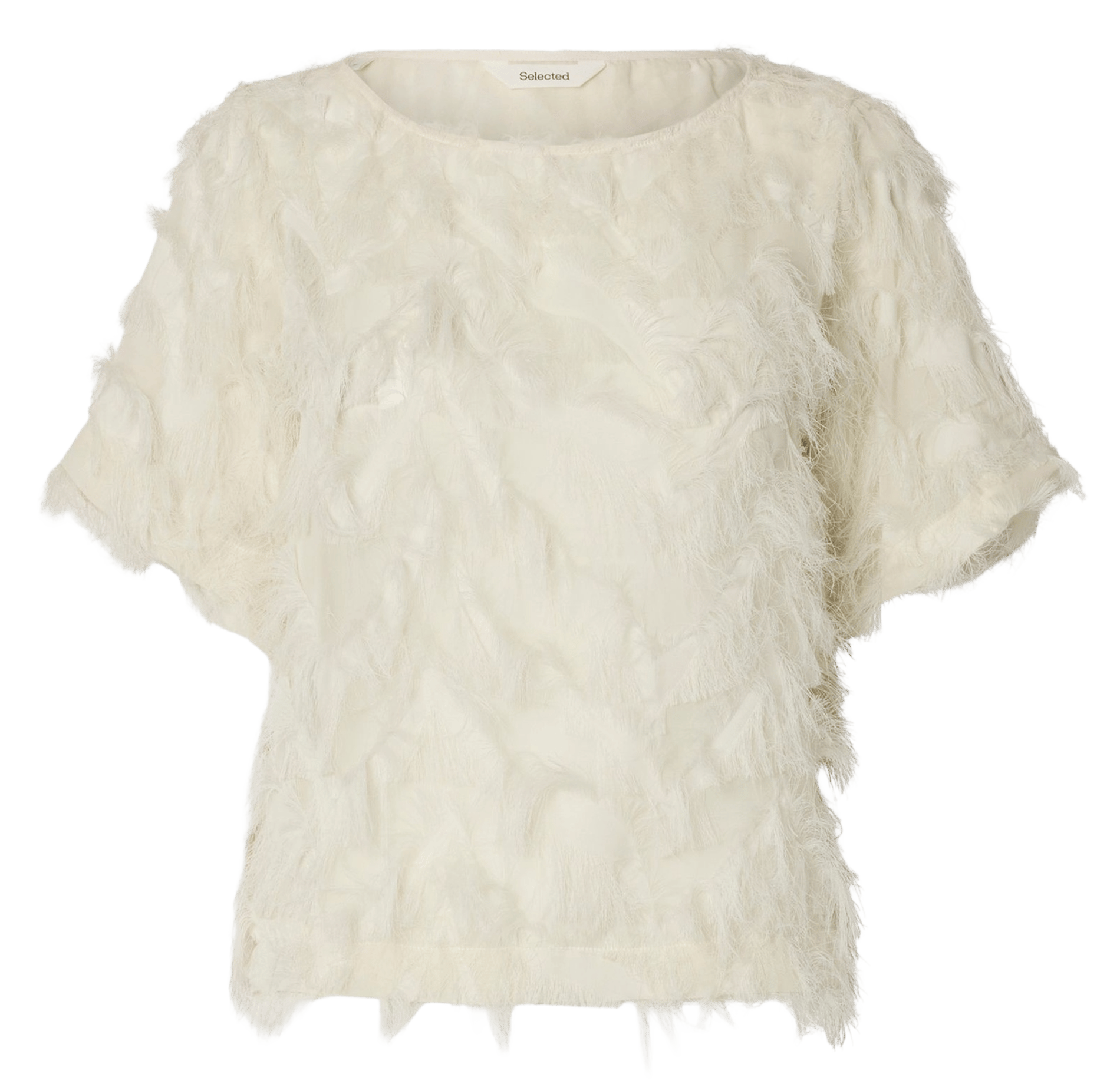 Round-neck stretch viscose top SELECTED Beige