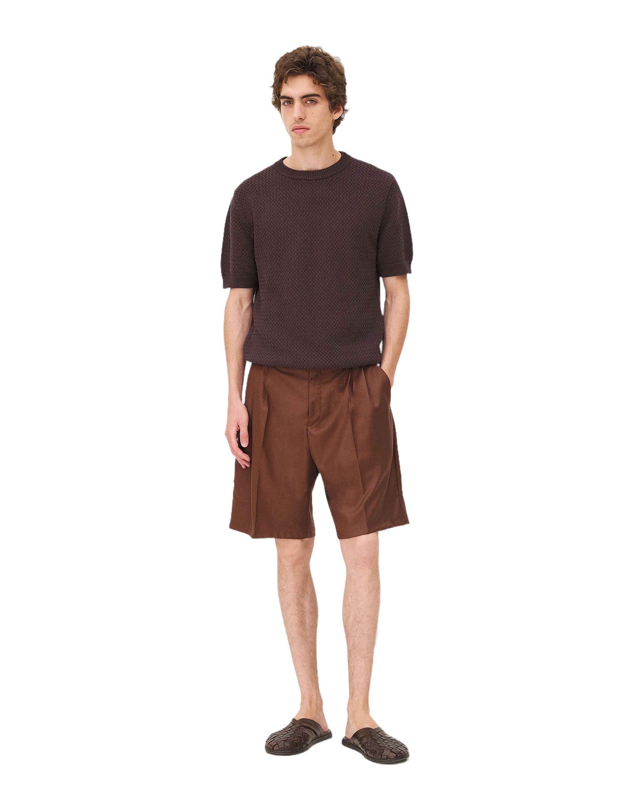 Pleated shorts in mocha Noyoco Brown