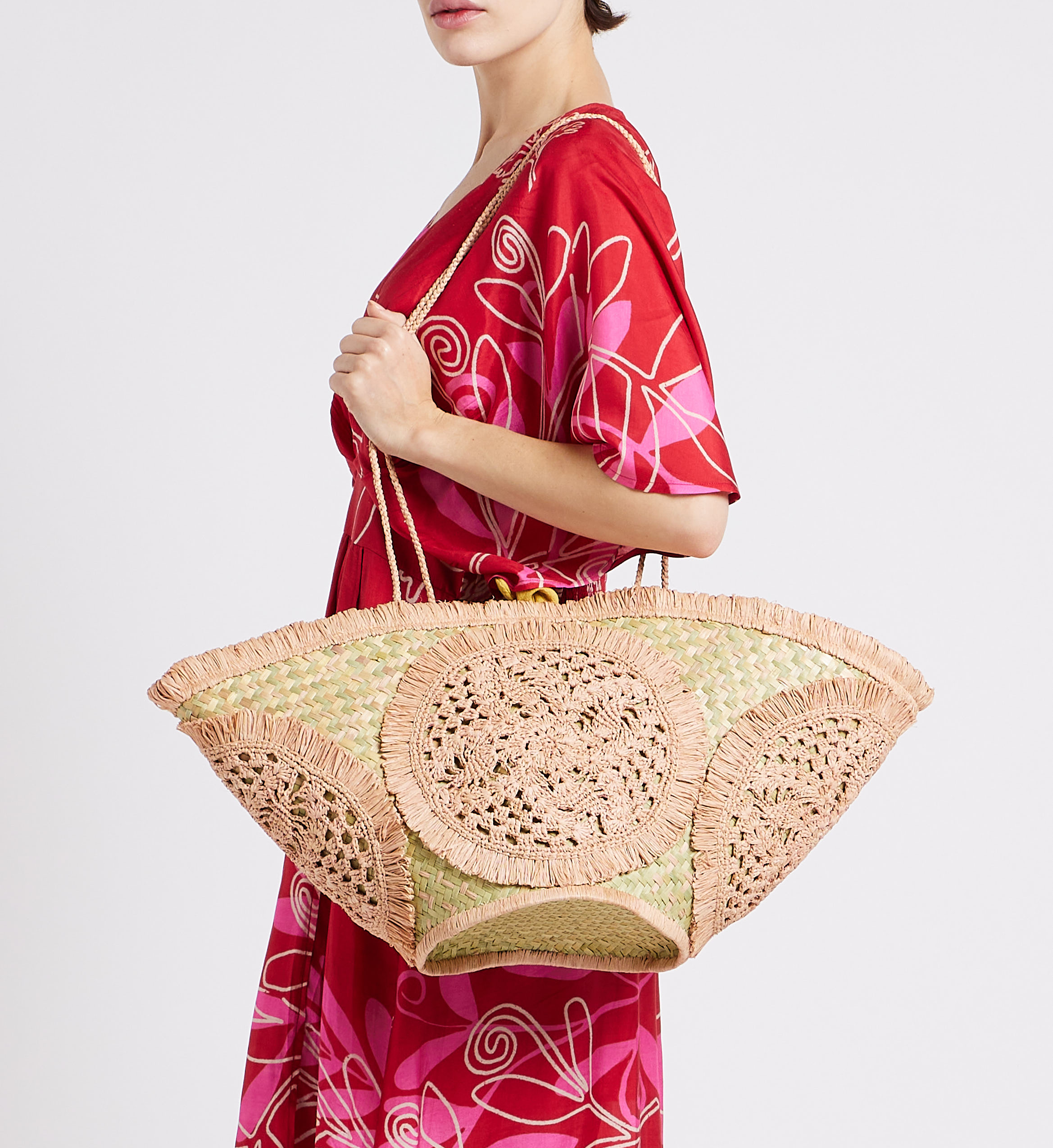 Panier shopping en dentelle de raphia  SANS ARCIDET Rose