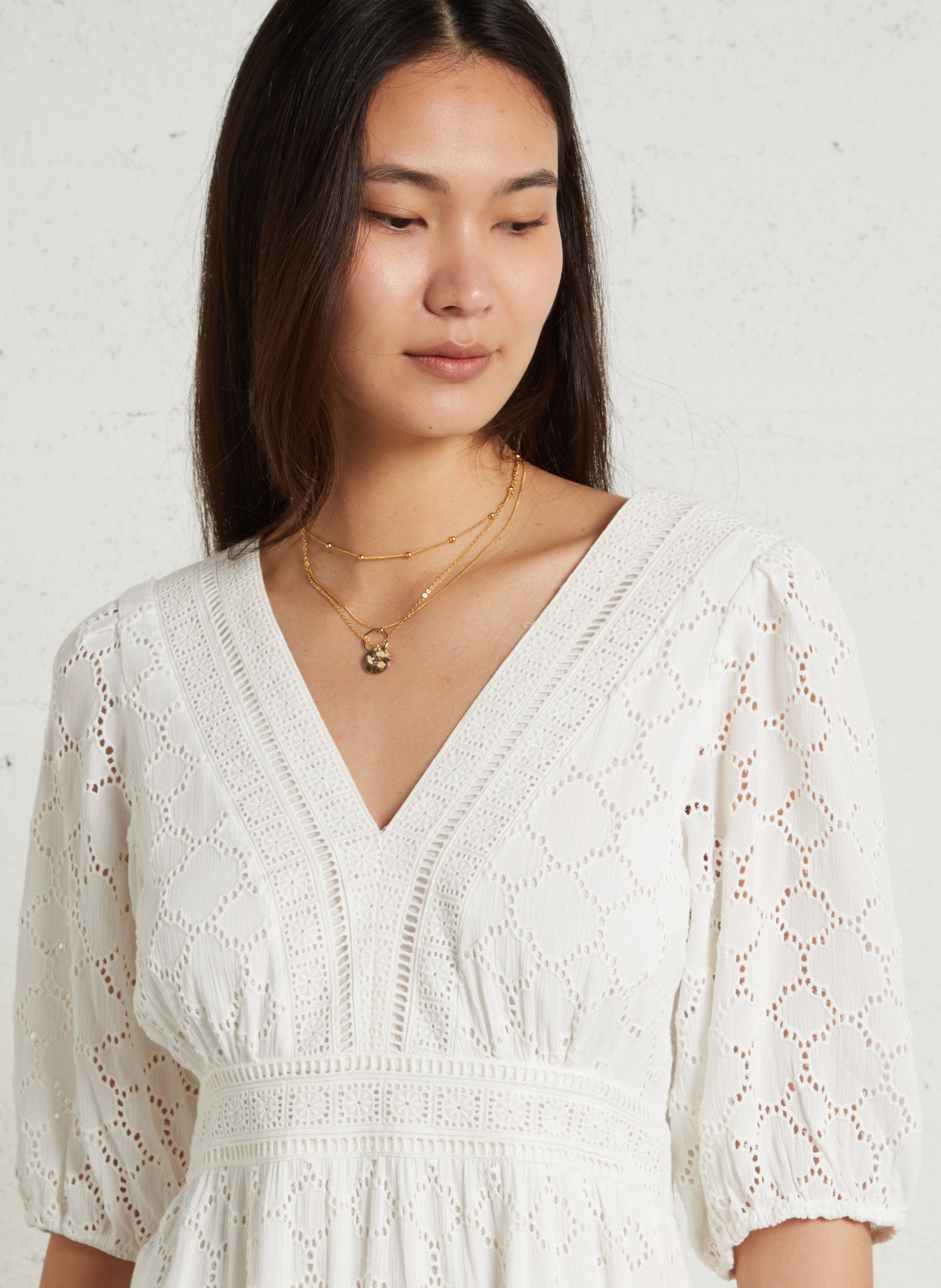 Lange jurk met V-hals MAISON 123 Wit