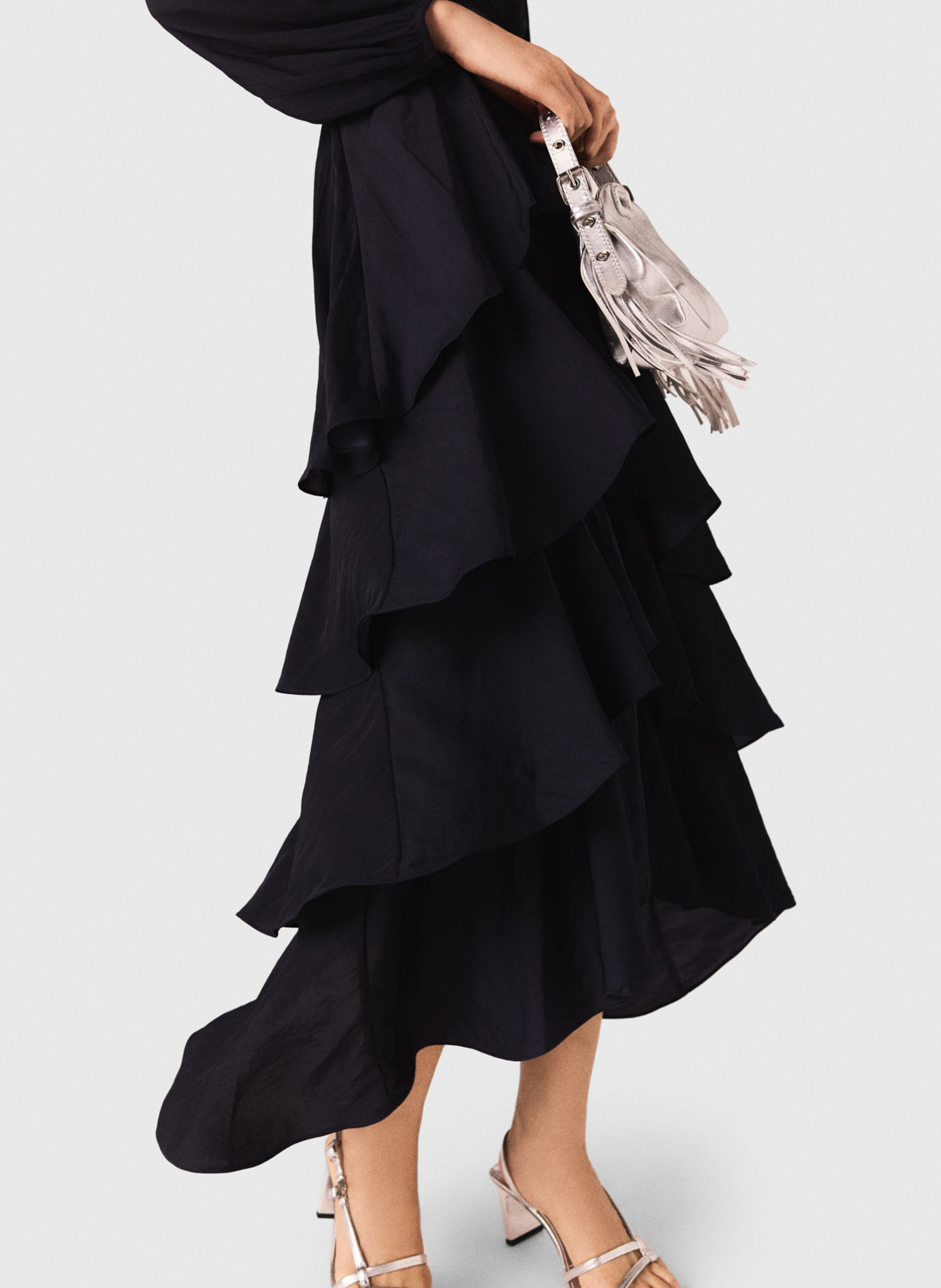 Robe longue col V à volants  | Bleu MAJE Femme