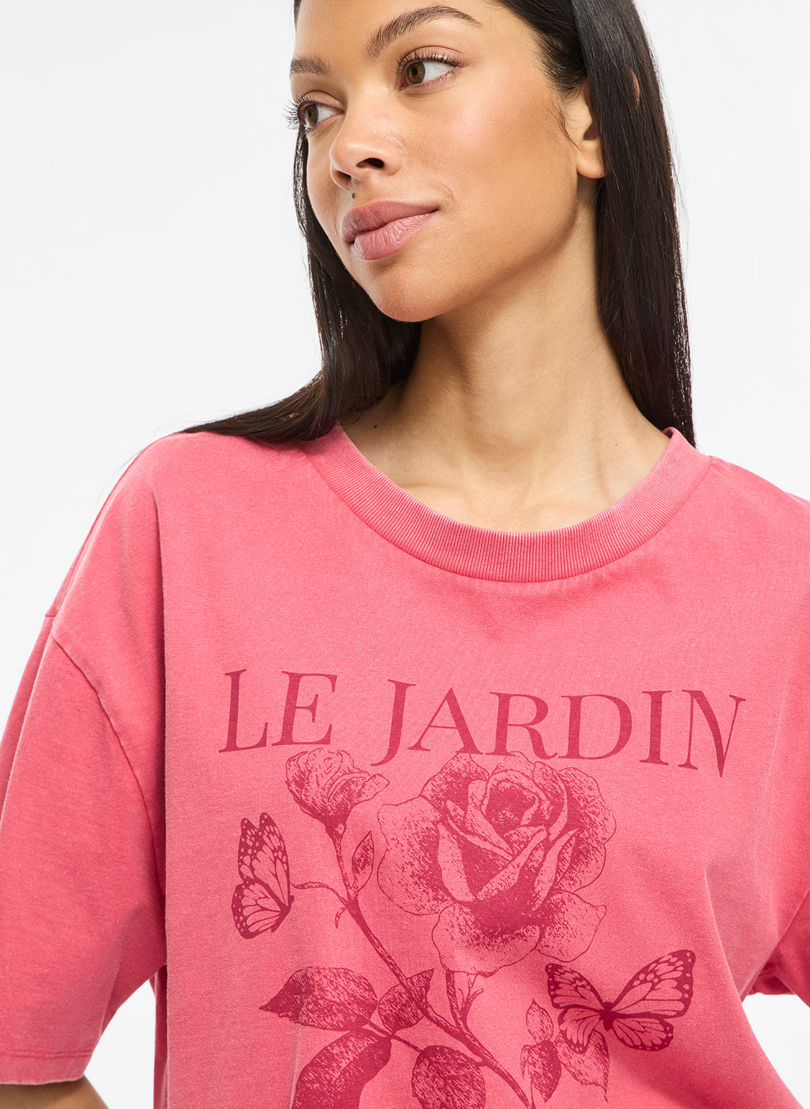 Tee-shirt droit col rond en coton bio imprimé VILA Rouge
