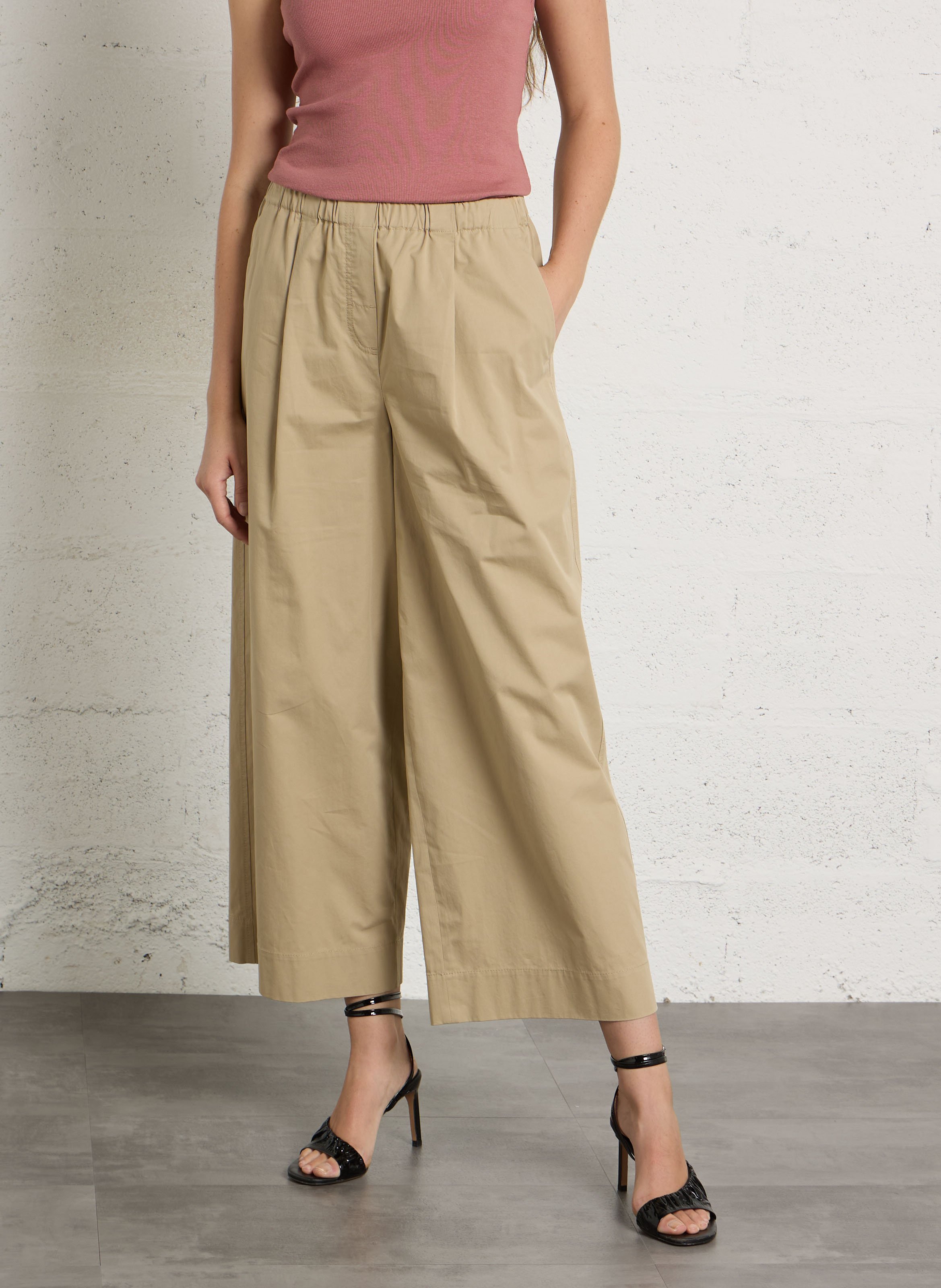 Wide-leg high-rise cotton pants MAX MARA WEEK END Beige