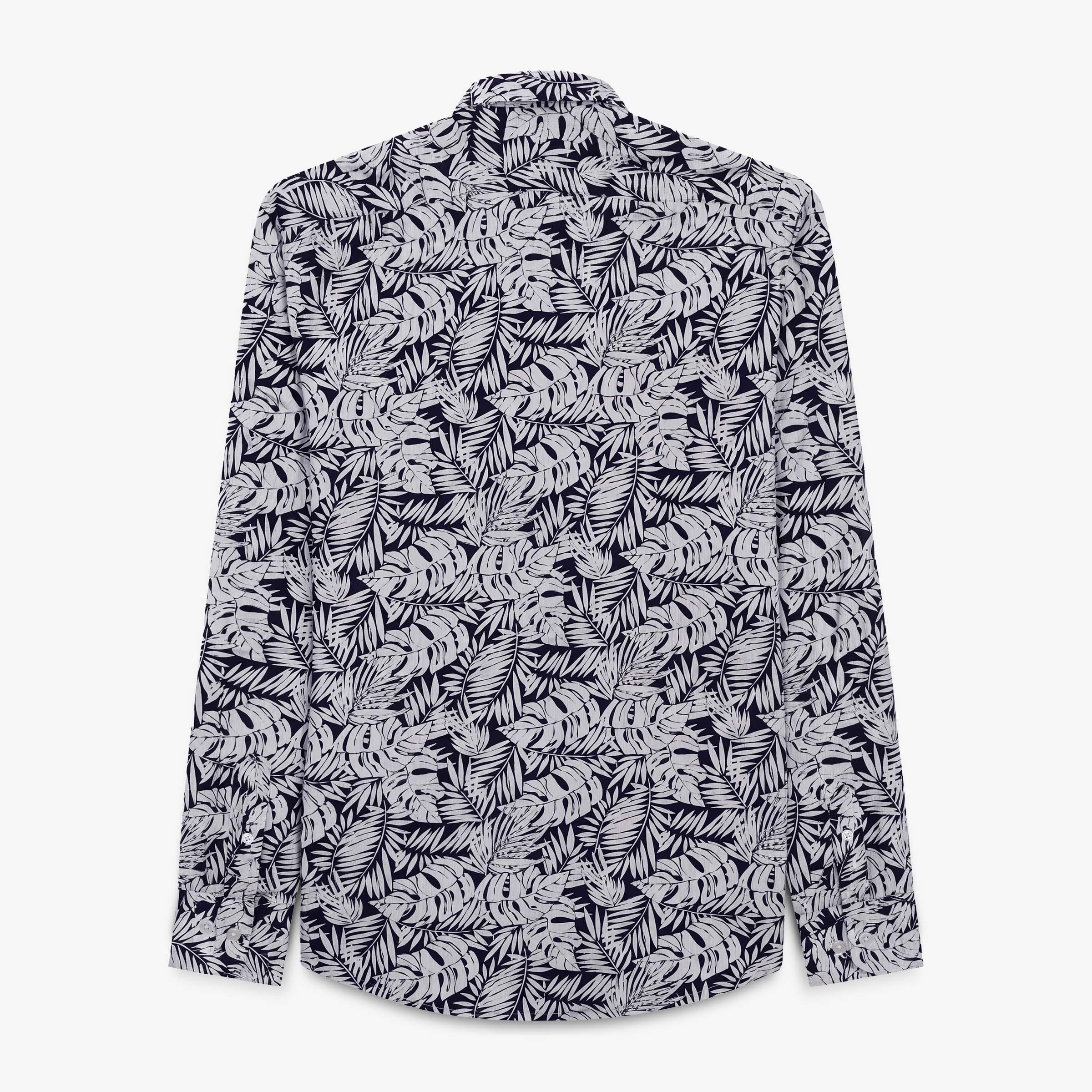Navy blue cotton long-sleeve shirt with floral print SERGE BLANCO Blue