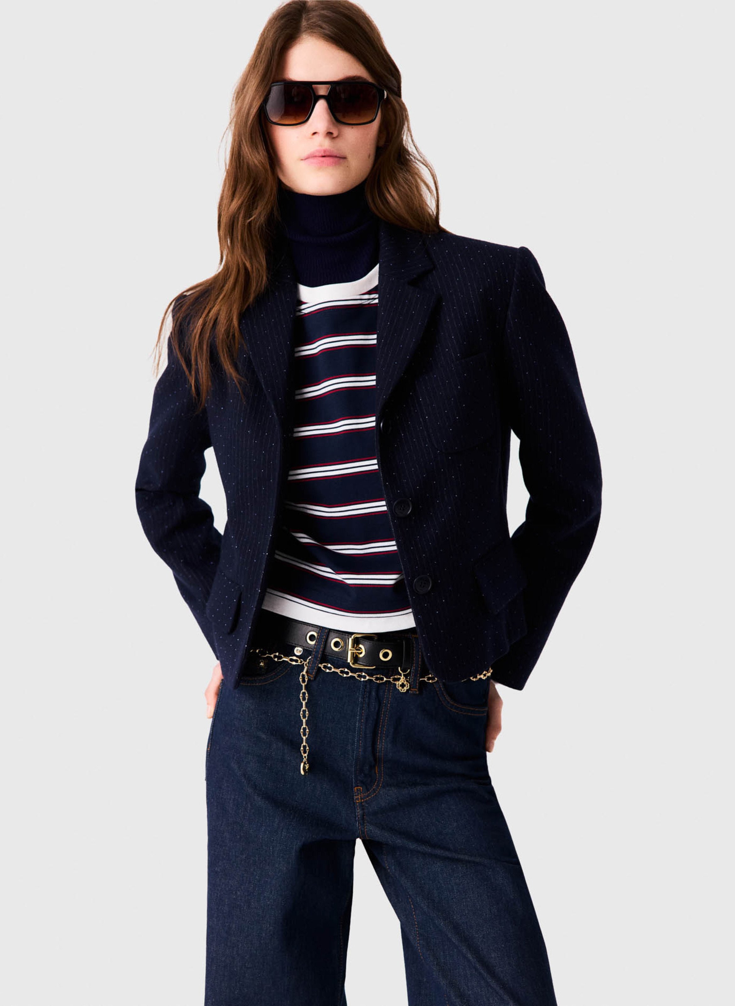 Getailleerde gestreepte jas MAJE Blauw