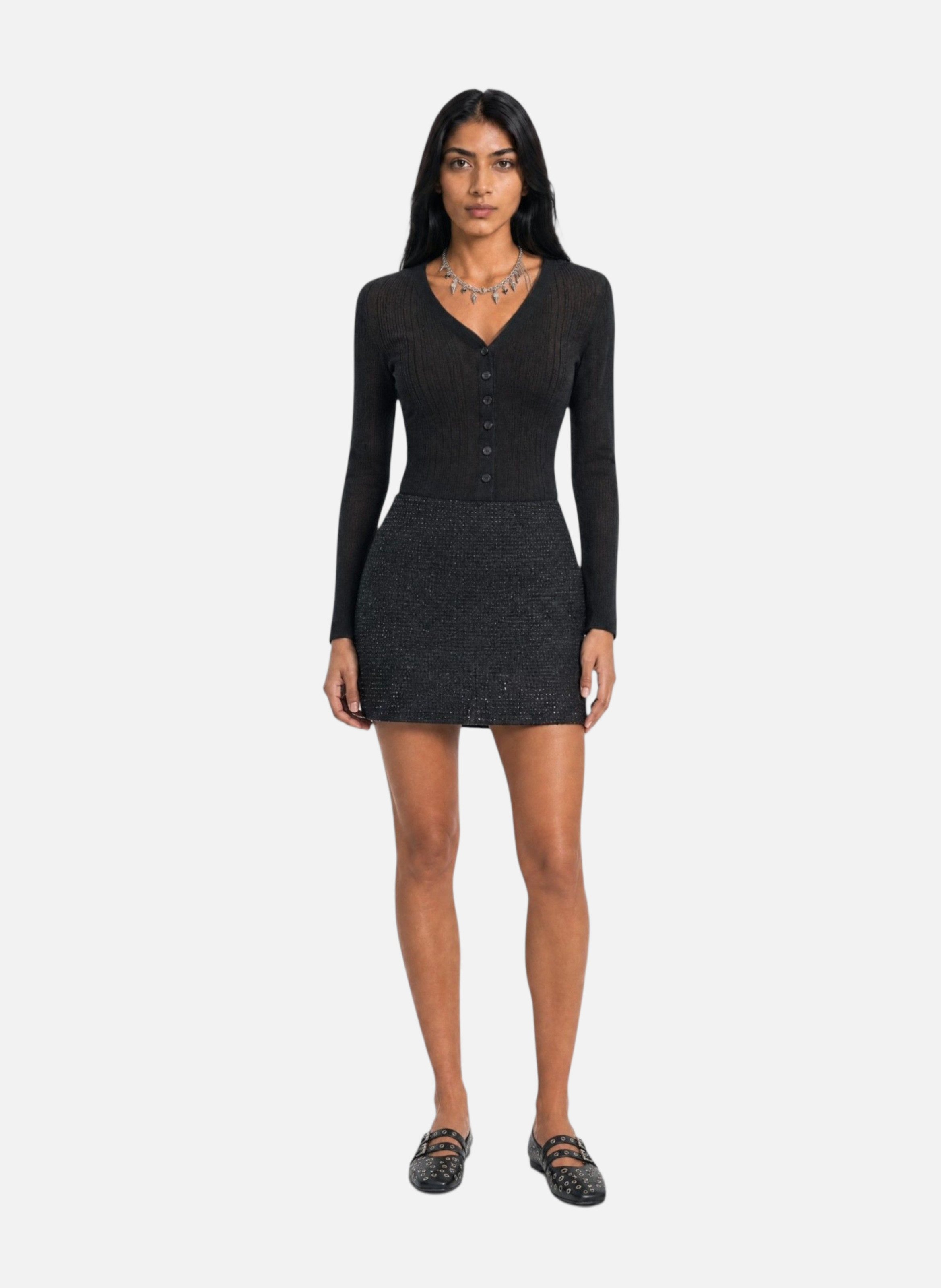 Wool blend skirt with rhinestones THE KOOPLES Grey